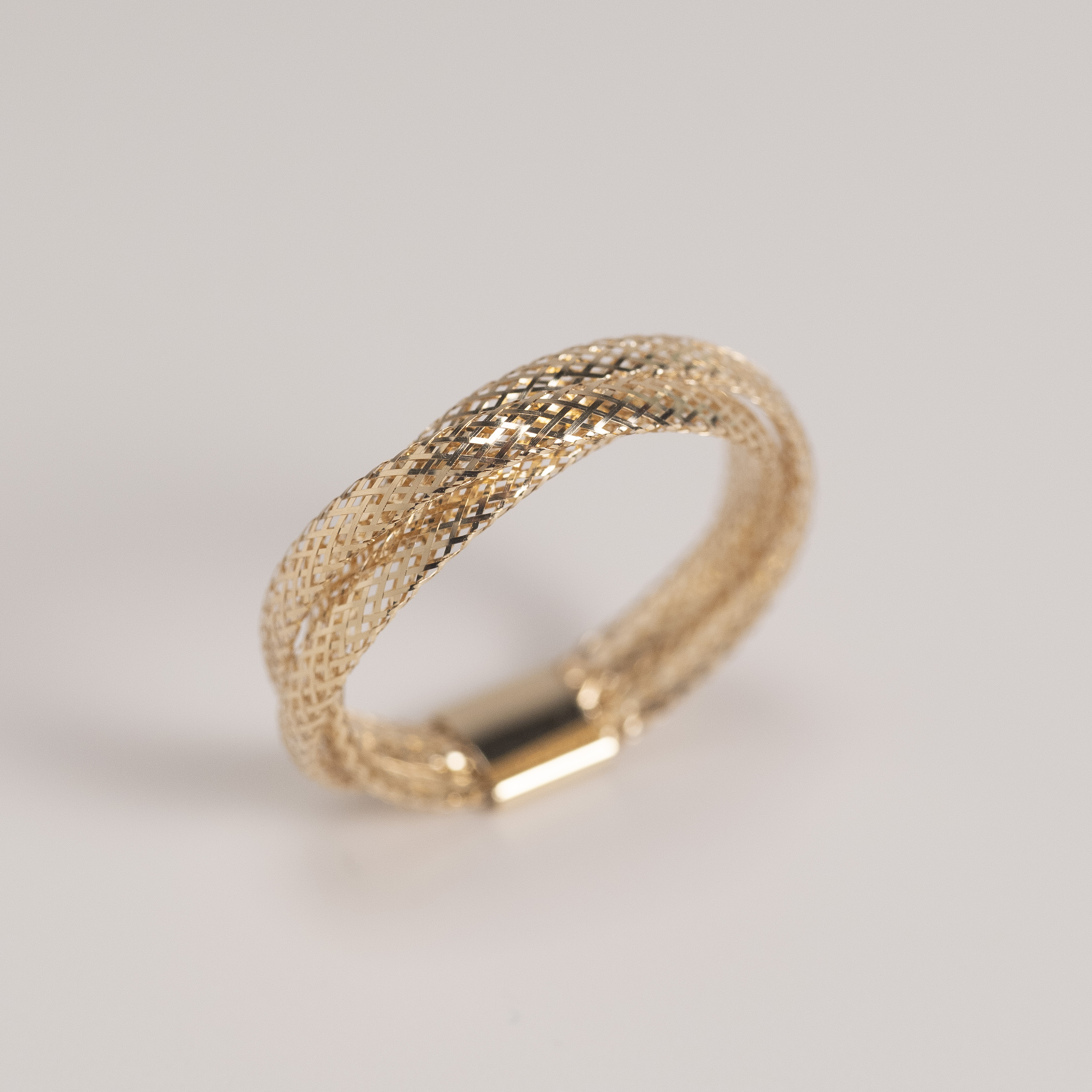 18K Italy Light-Luxury Mesh Elastic Gold Ring