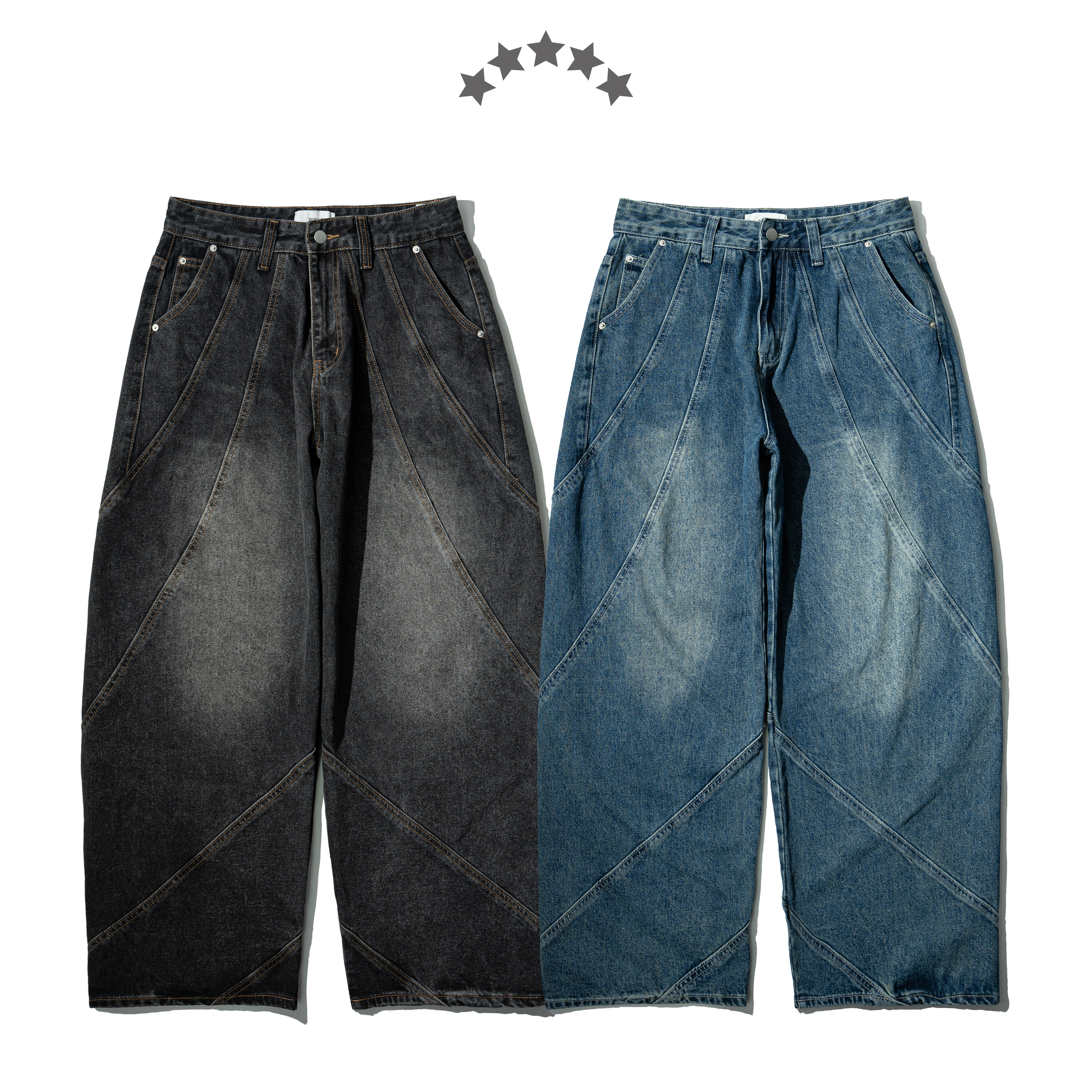 Spliced Curved Denim Jeans 立體裁片 彎刀牛仔長褲 [B-2691]