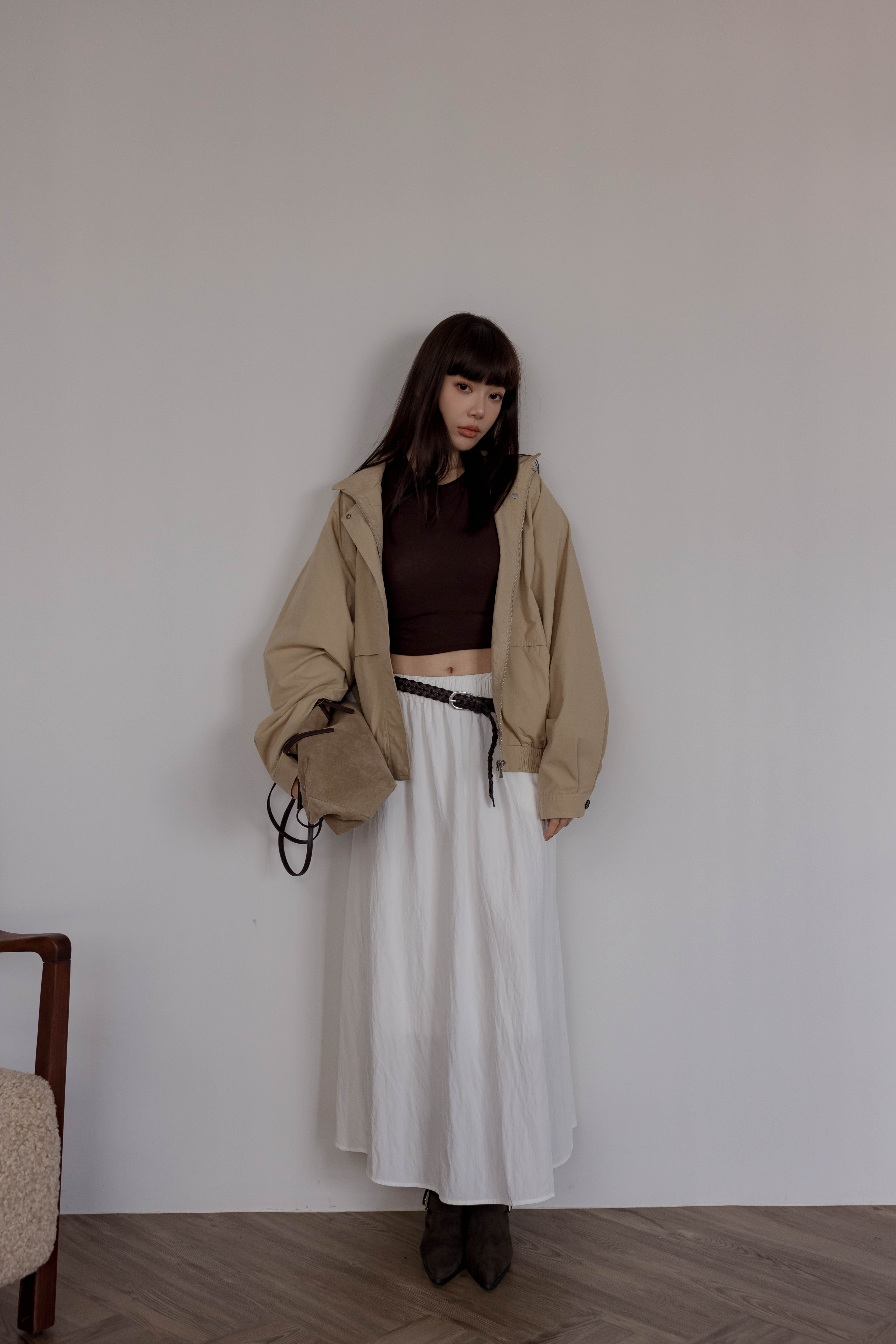 (預購)#AW21傘擺紋理長裙(黑/白)