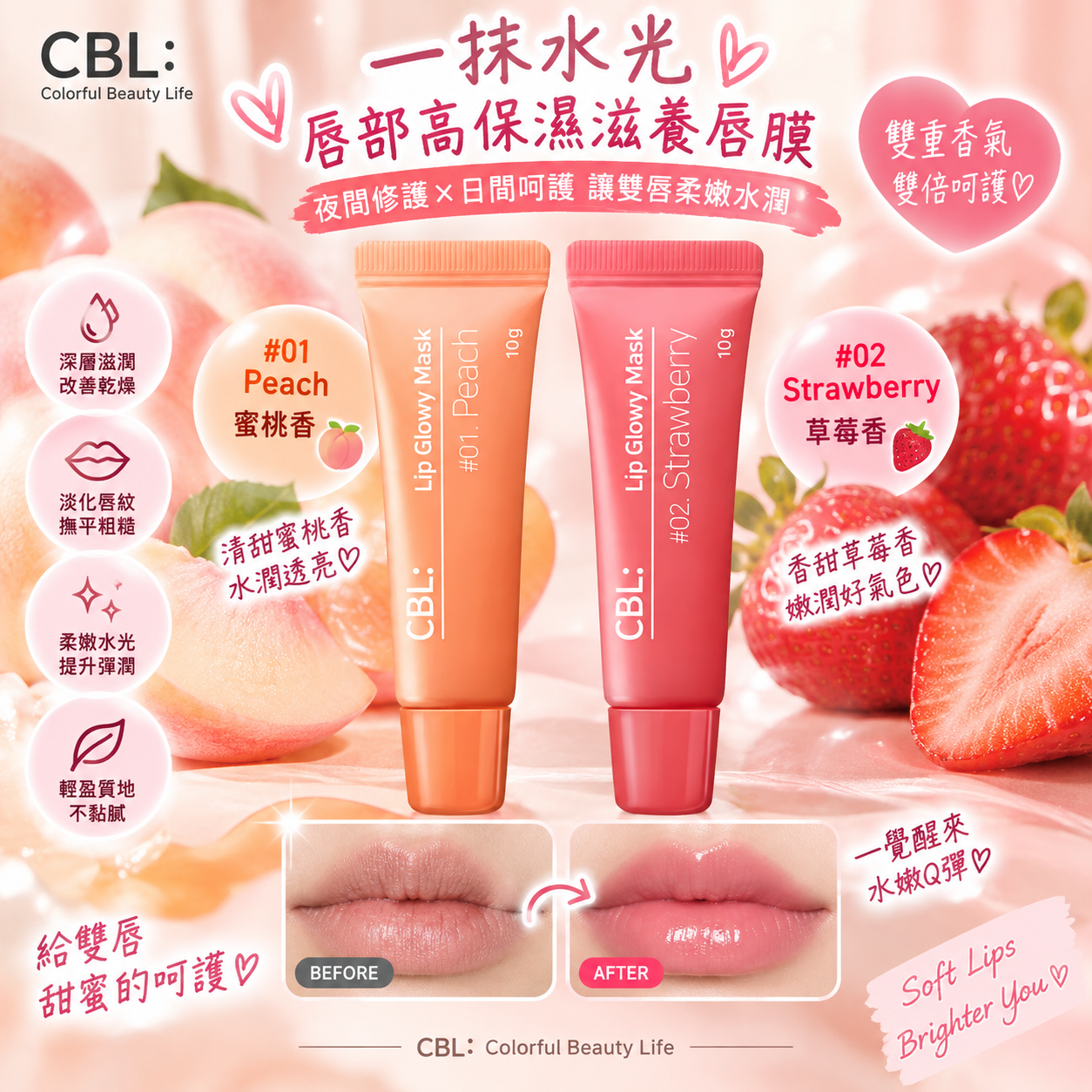 【直播】CBL LX0920811 高保濕水光唇膜套裝 ( 桃10g + 士多啤梨 10g )