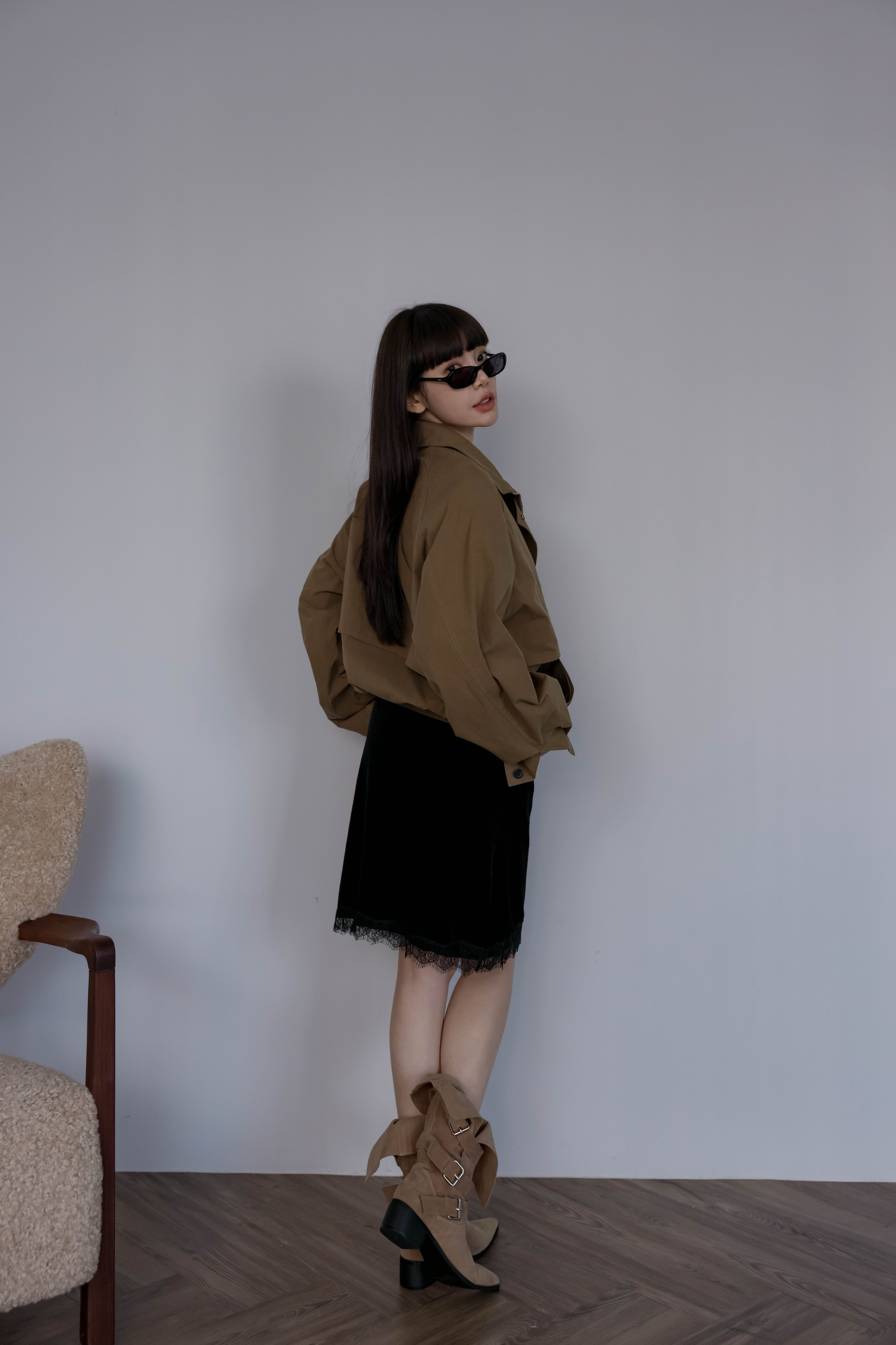 (預購)#AW06立領連袖拉鍊夾克(卡綠/卡其)