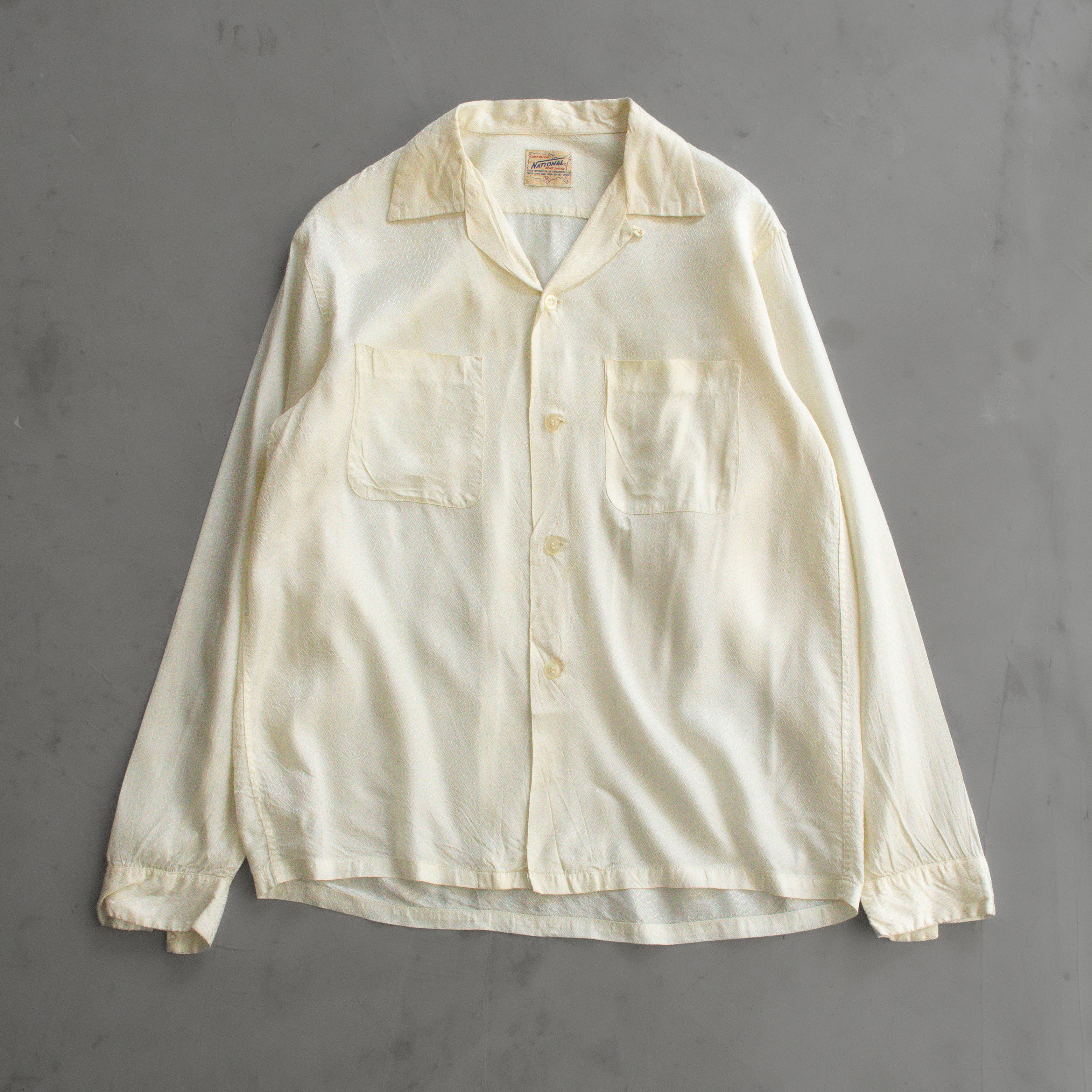 50S NATIONAL RAYON OPEN SHIRT 美國製 米白 開領 嫘縈 長袖 襯衫