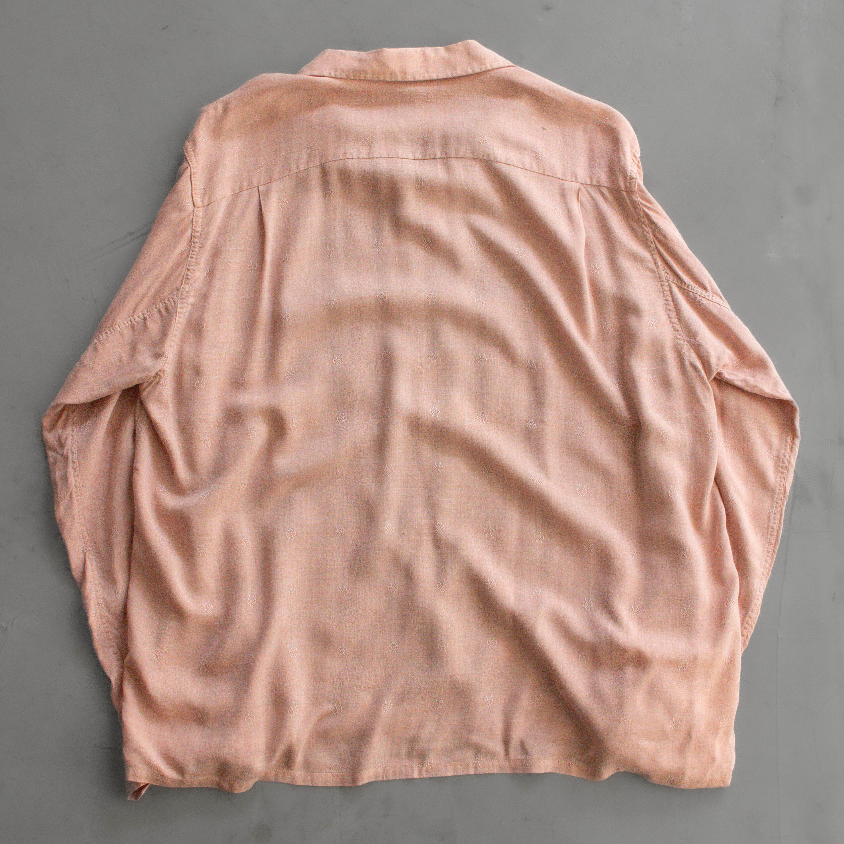 50S VINTAGE RAYON OPEN SHIRT 美國製 粉紅 開領 嫘縈 長袖 襯衫