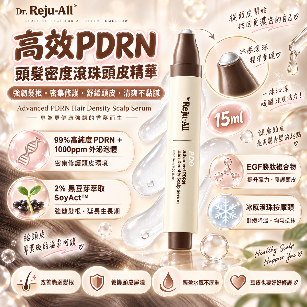 【直播】Dr. Reju-All LX0920807 高效PDRN頭髮密度滾珠頭皮精華(15ml)