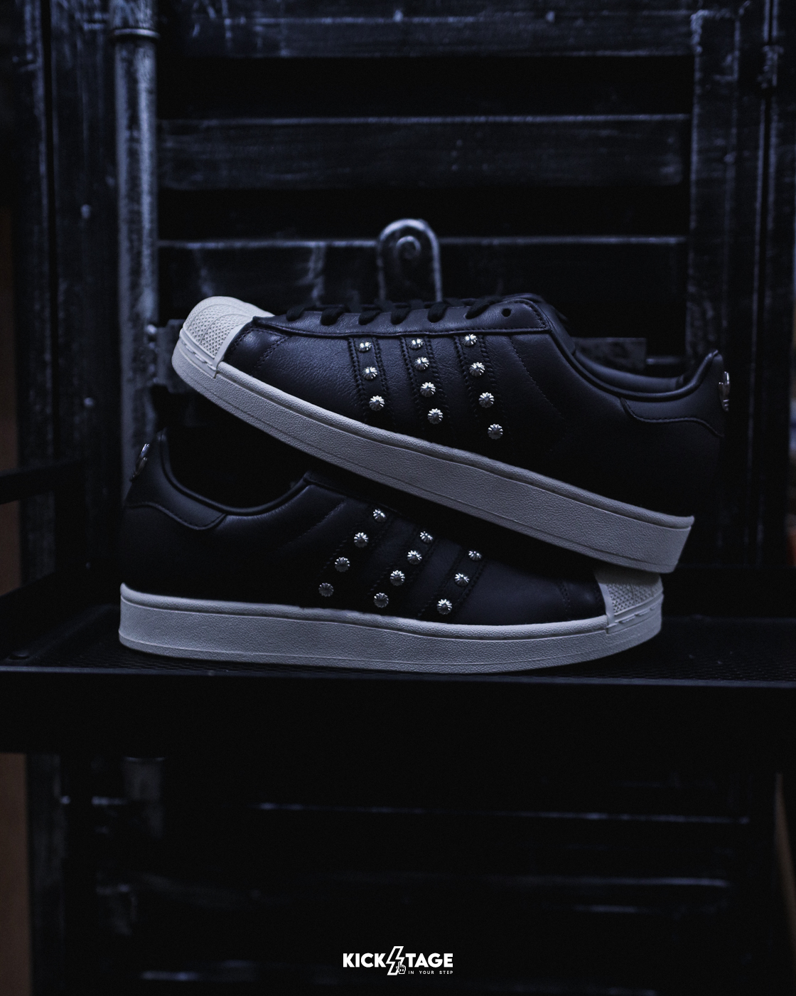 男女鞋 ADIDAS SUPERSTAR II 2 Chrome Hearts 平替 黑色 銀色 鉚釘 貝殼頭 皮革 經典 休閒鞋【KJ0132】
