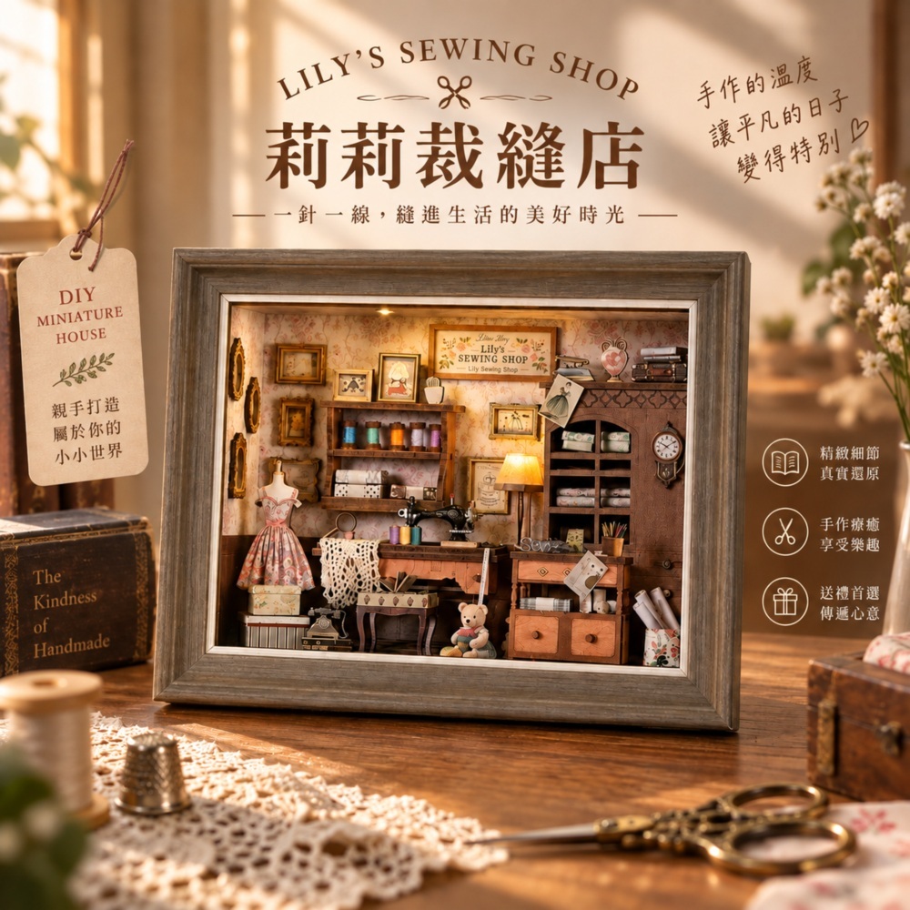 DIY袖珍小屋_ 【ZR01】莉莉裁縫店+防塵板+USB供電免電池