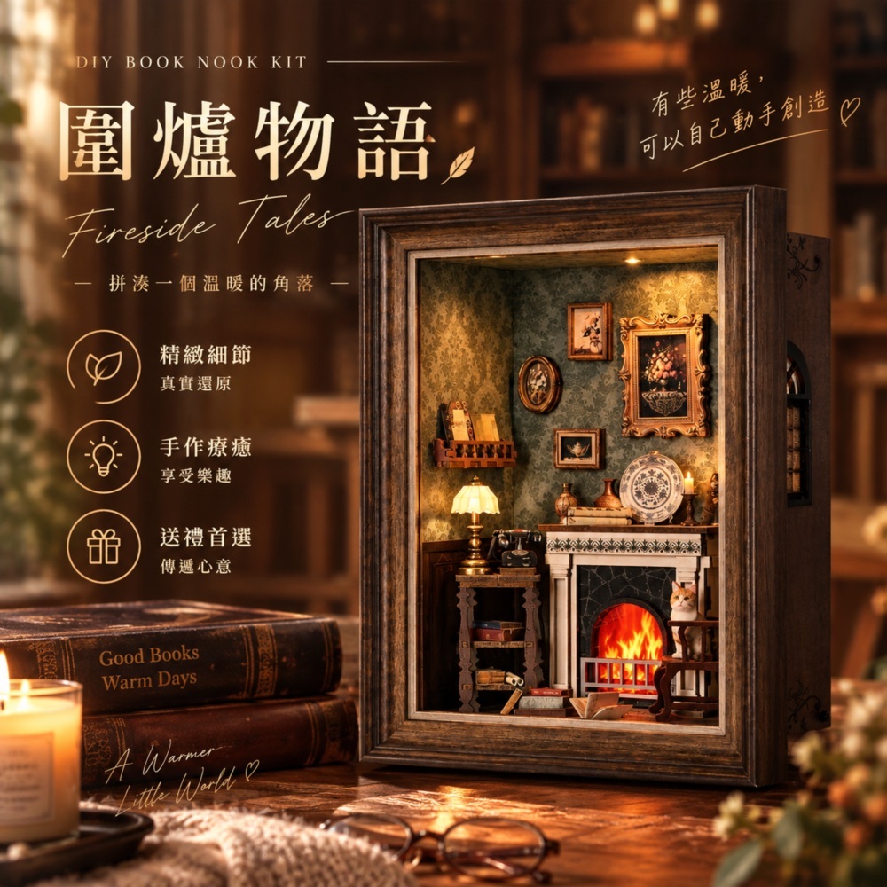 DIY袖珍小屋_ 【ZR02】圍爐書語+防塵板+USB供電免電池