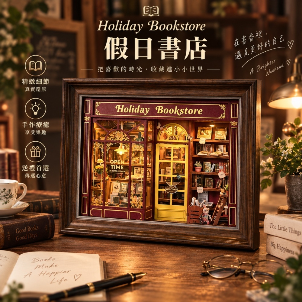 DIY袖珍小屋_【ZR03】假日書店+防塵板+USB供電免電池
