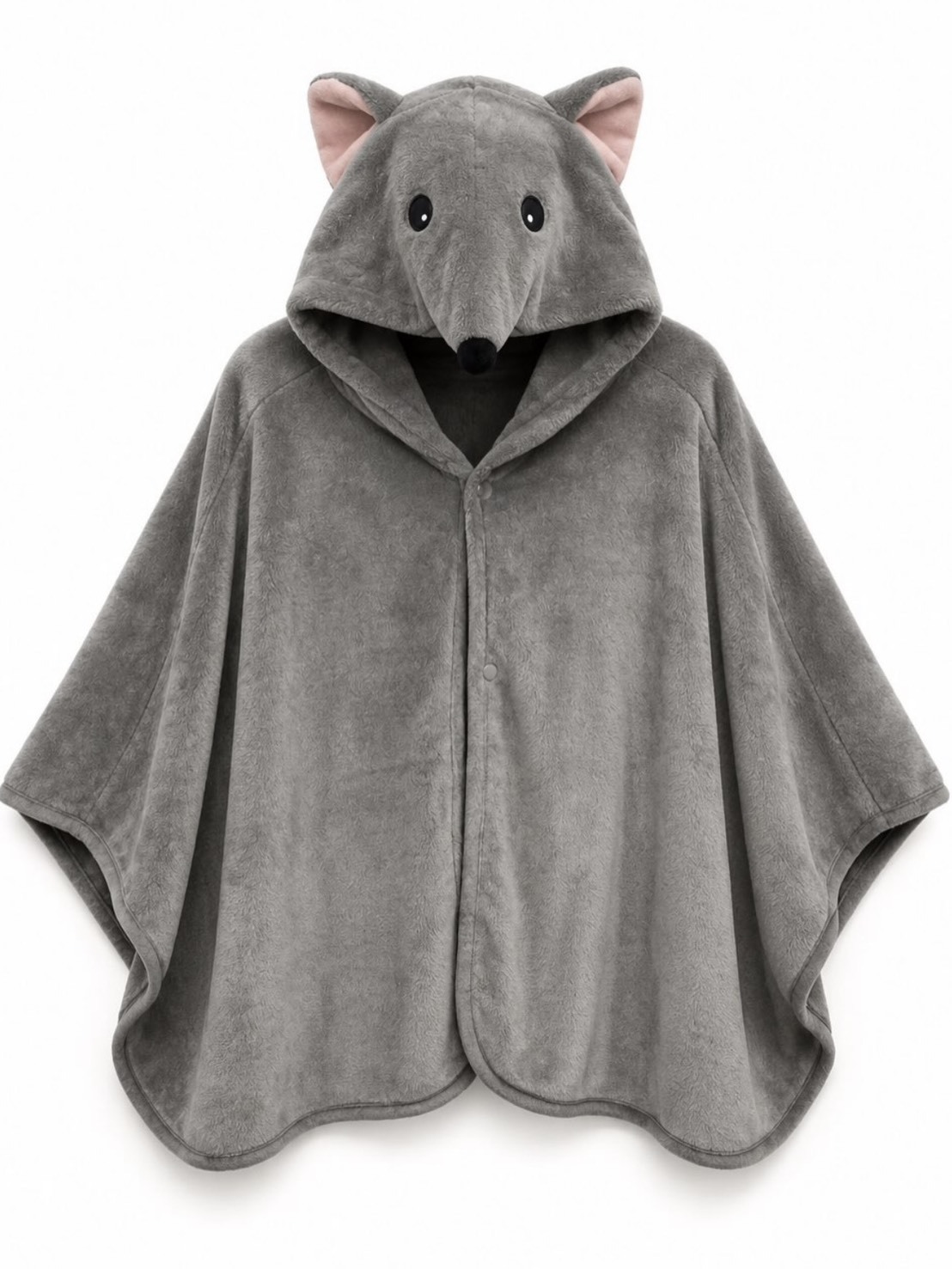 療癒系老鼠🐭 毛絨連帽斗篷披風 灰色 法蘭絨 居家服