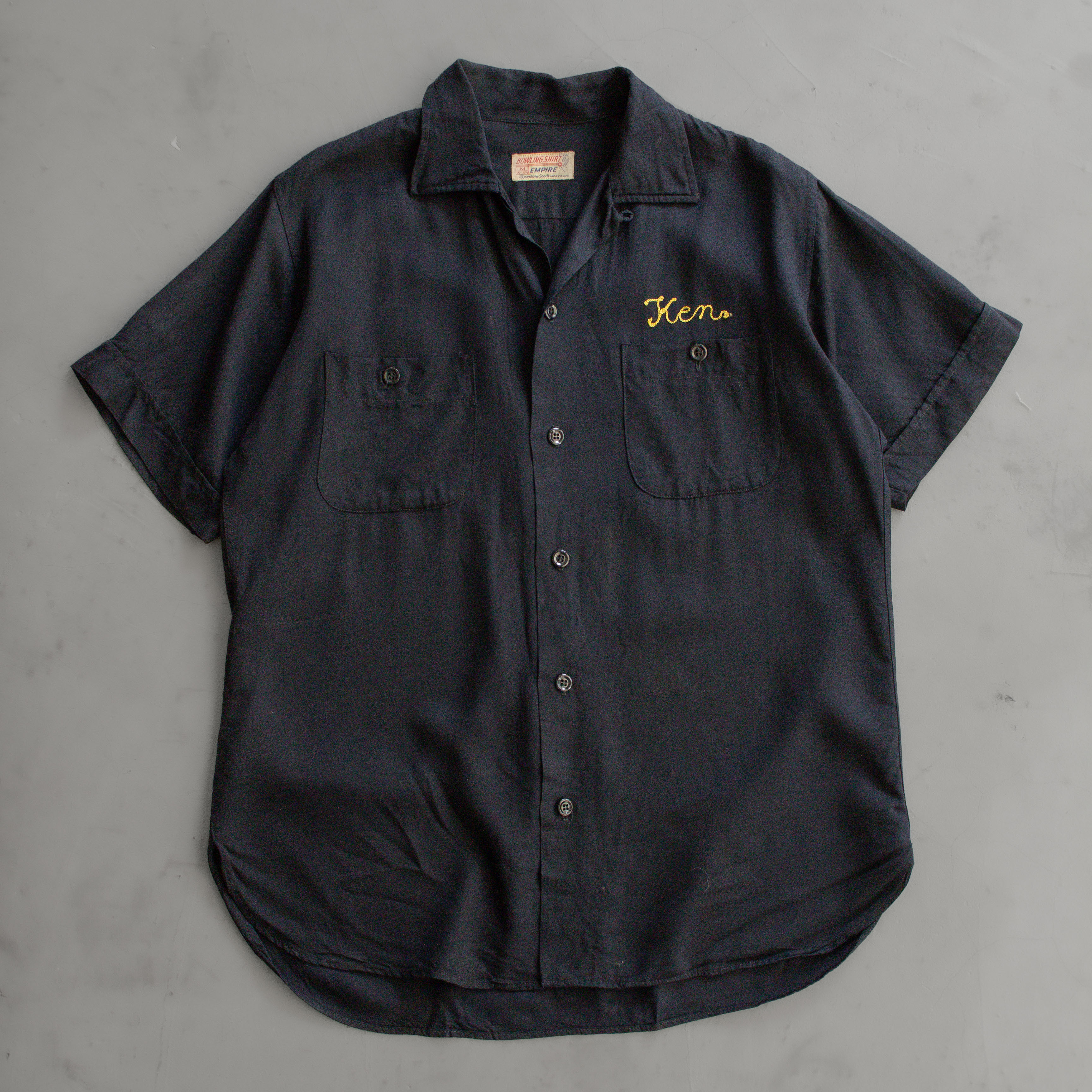 50S EMPIRE RAYON BOWLING SHIRT 美國製 黑色 嫘縈 保齡球襯衫