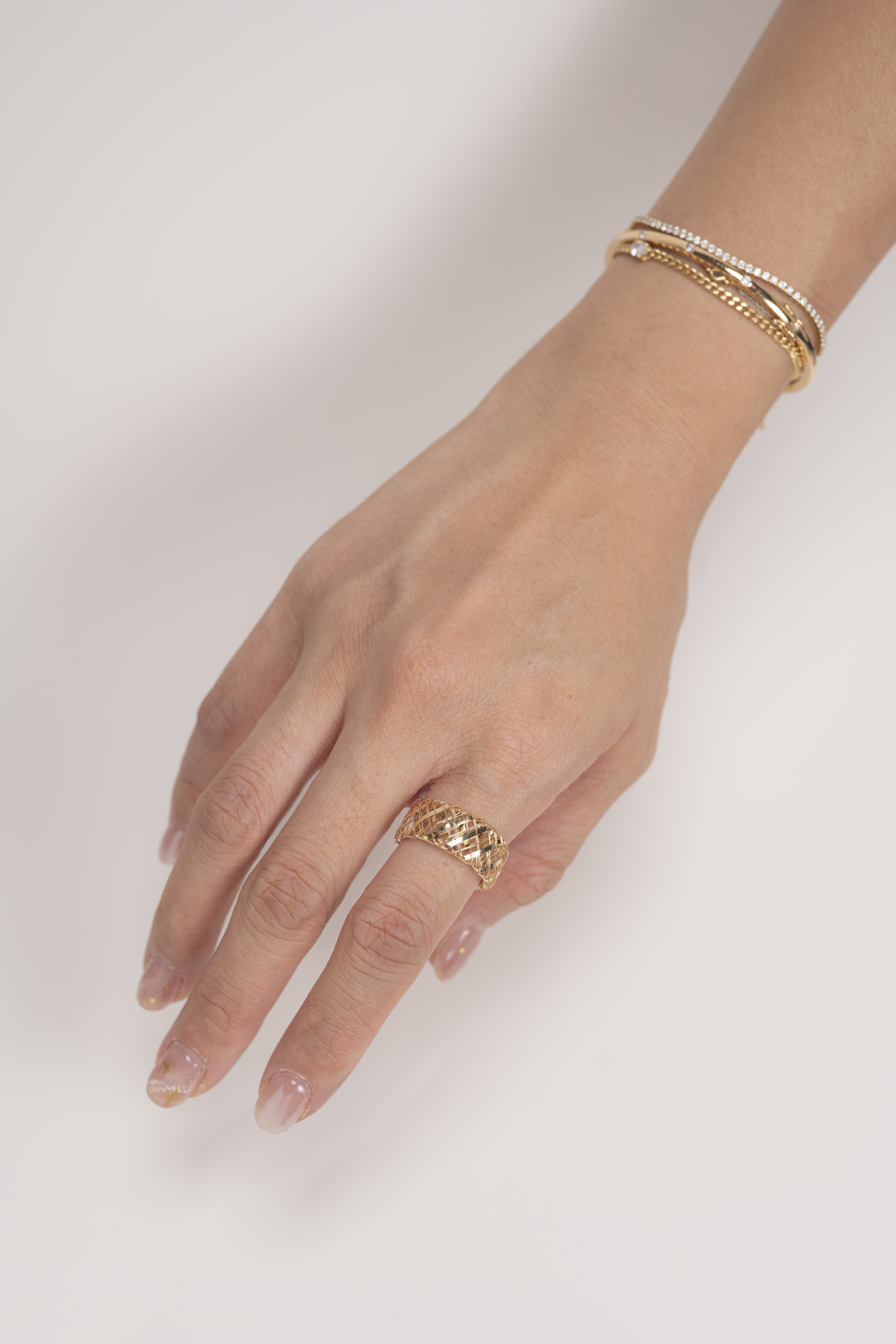 18K Italy Lattice  Elastic Ring