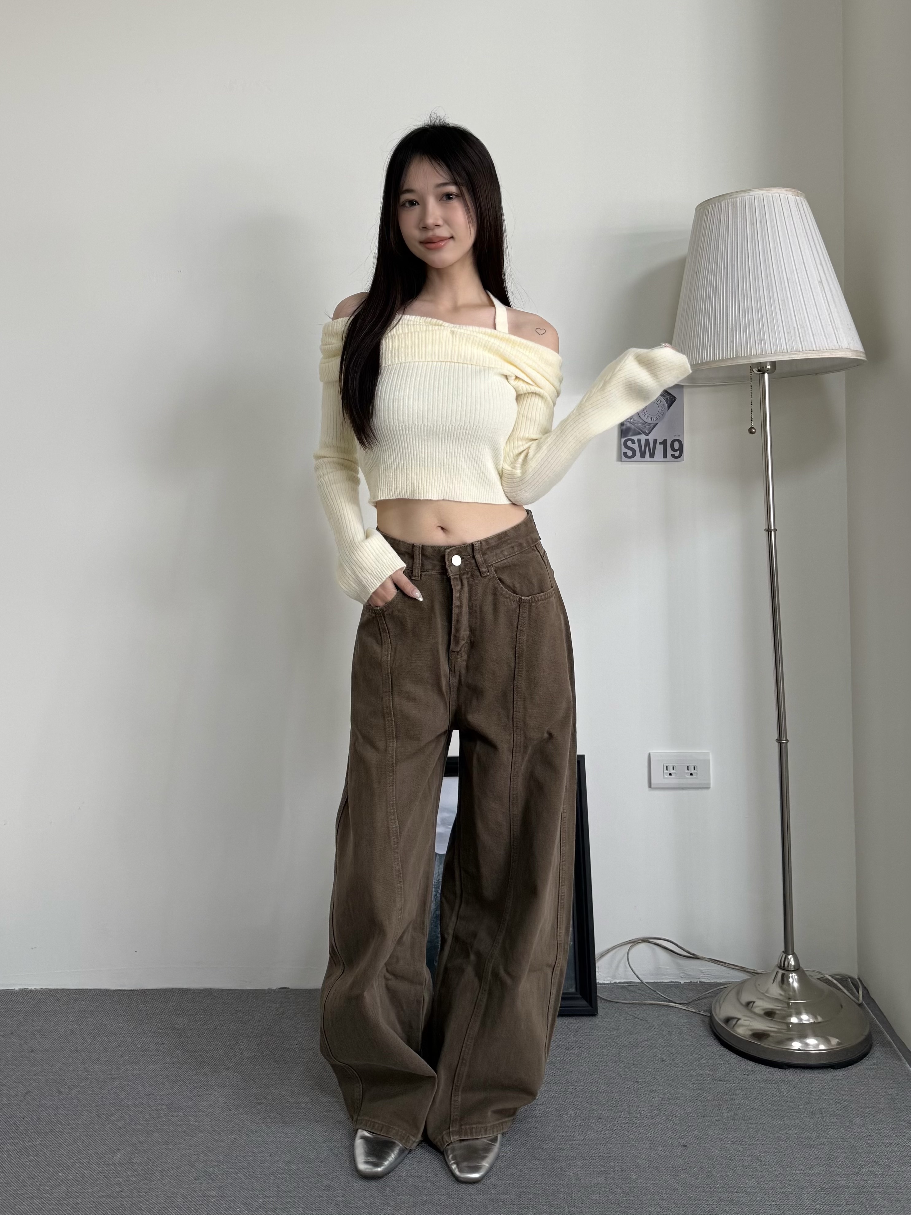 美拉德色系前車線彎刀褲