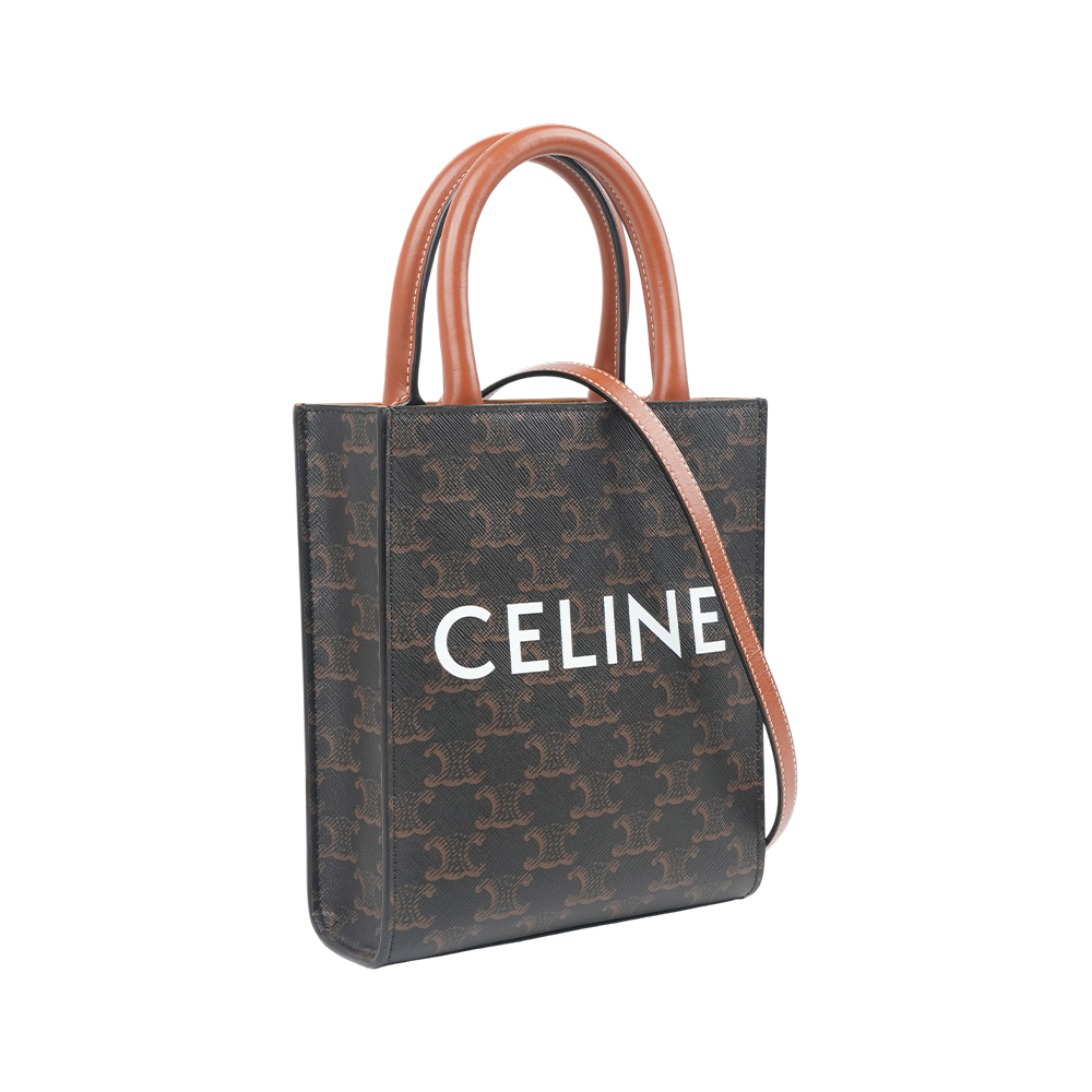 【CÉLINE】Triomphe 帆布手提斜背二用Cabas(咖啡色)(迷你)