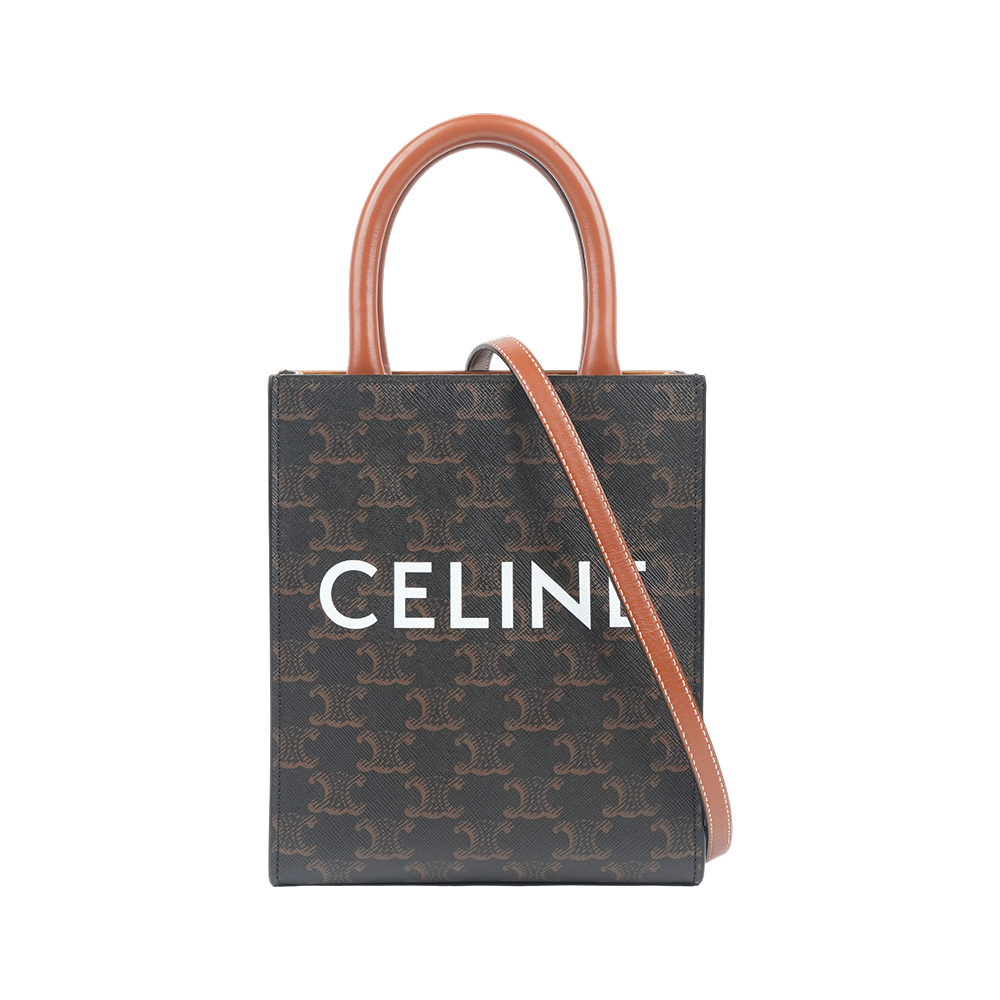 【CÉLINE】Triomphe 帆布手提斜背二用Cabas(咖啡色)(迷你)