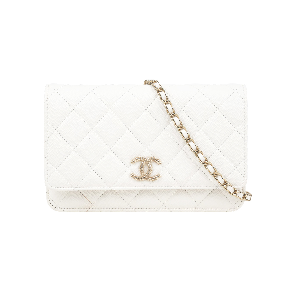 【CHANEL】鏤空CC Logo 荔枝皮革WOC(白色)