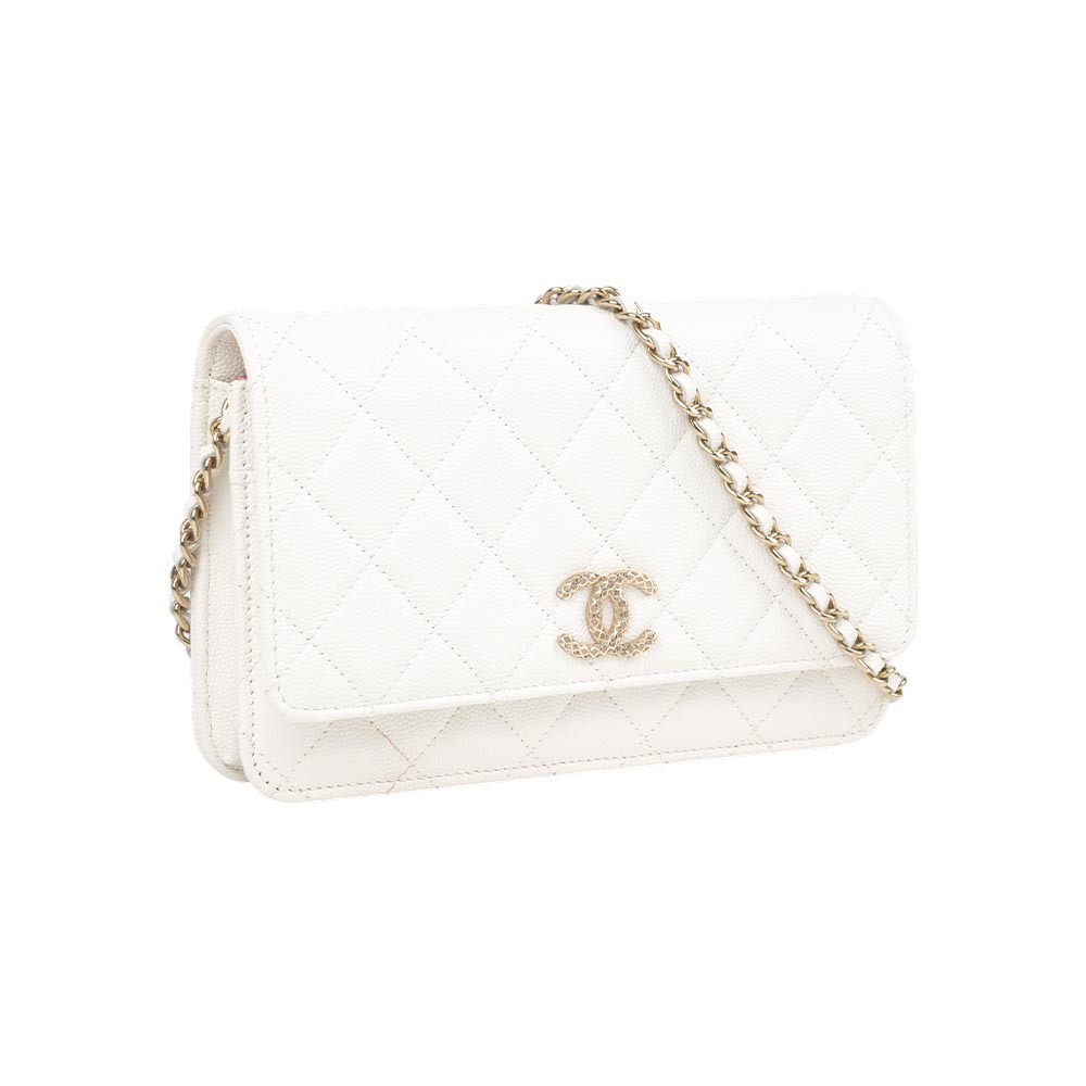 【CHANEL】鏤空CC Logo 荔枝皮革WOC(白色)