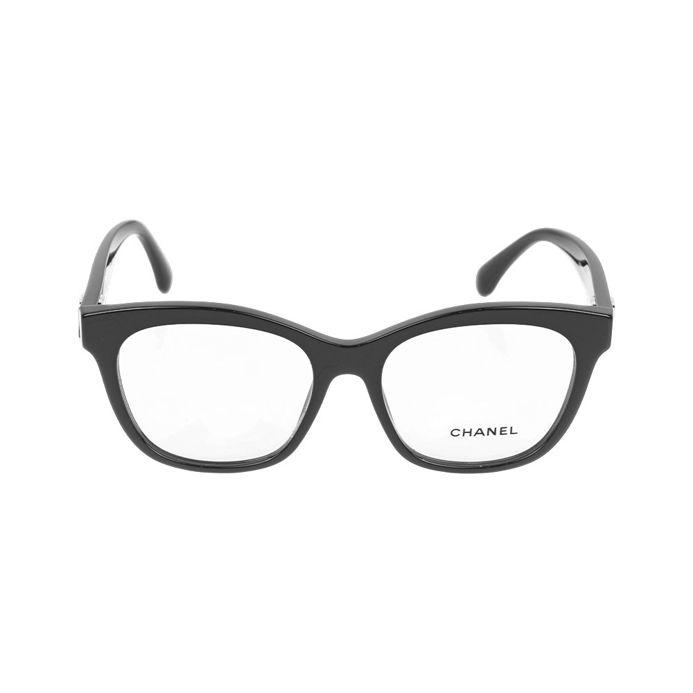【CHANEL】黑字金邊CC Logo 方形平光眼鏡 54mm (黑色)