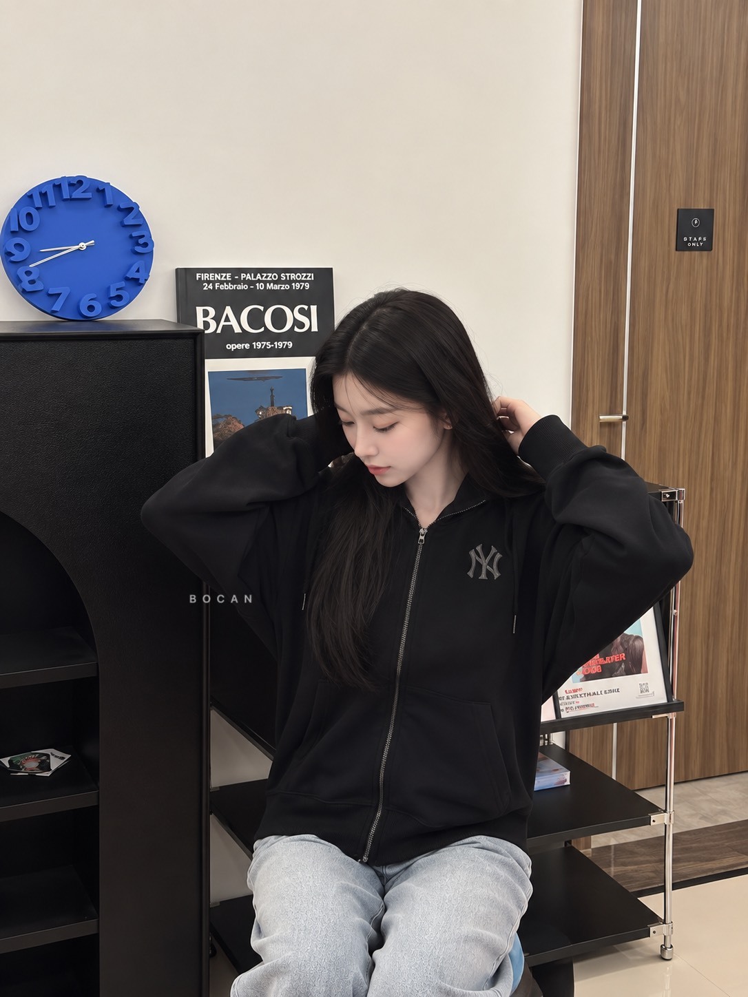MLB MONOGRAM 老花系列 大LOGO 連帽 拉鍊外套 男女同款