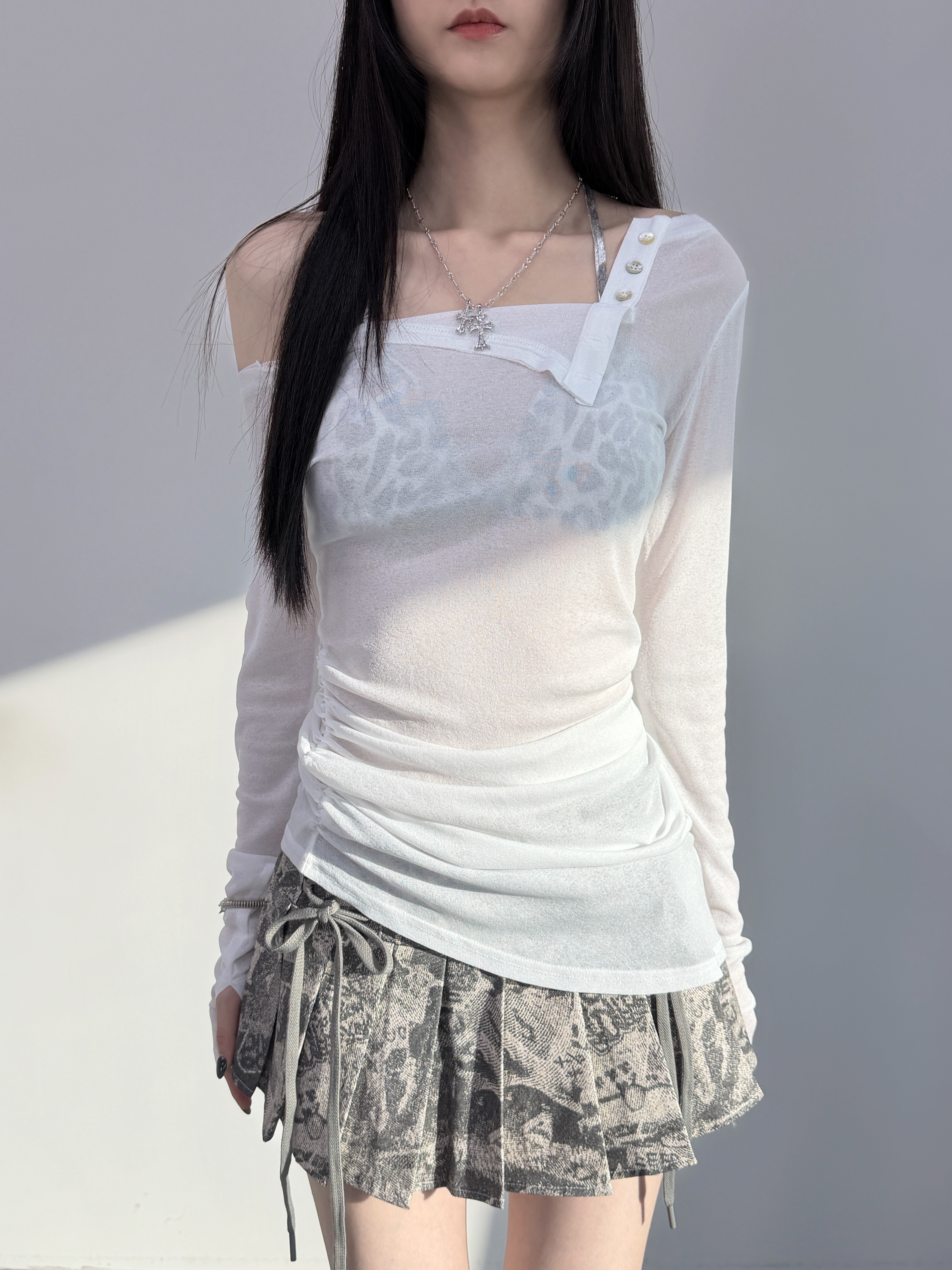 A0277-A14 辣妹豹紋三角杯內衣+長版透膚抓皺罩衫