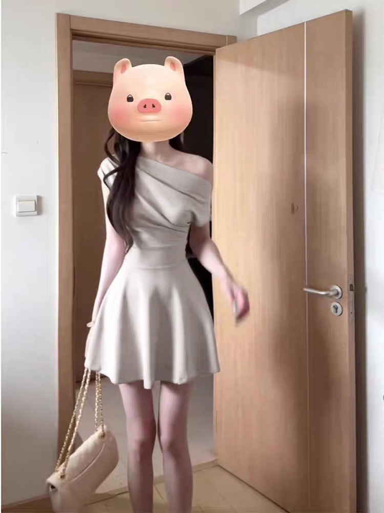 清新少女感 露肩綁腰短洋