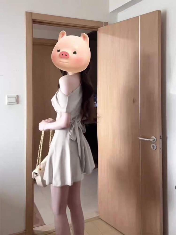 清新少女感 露肩綁腰短洋