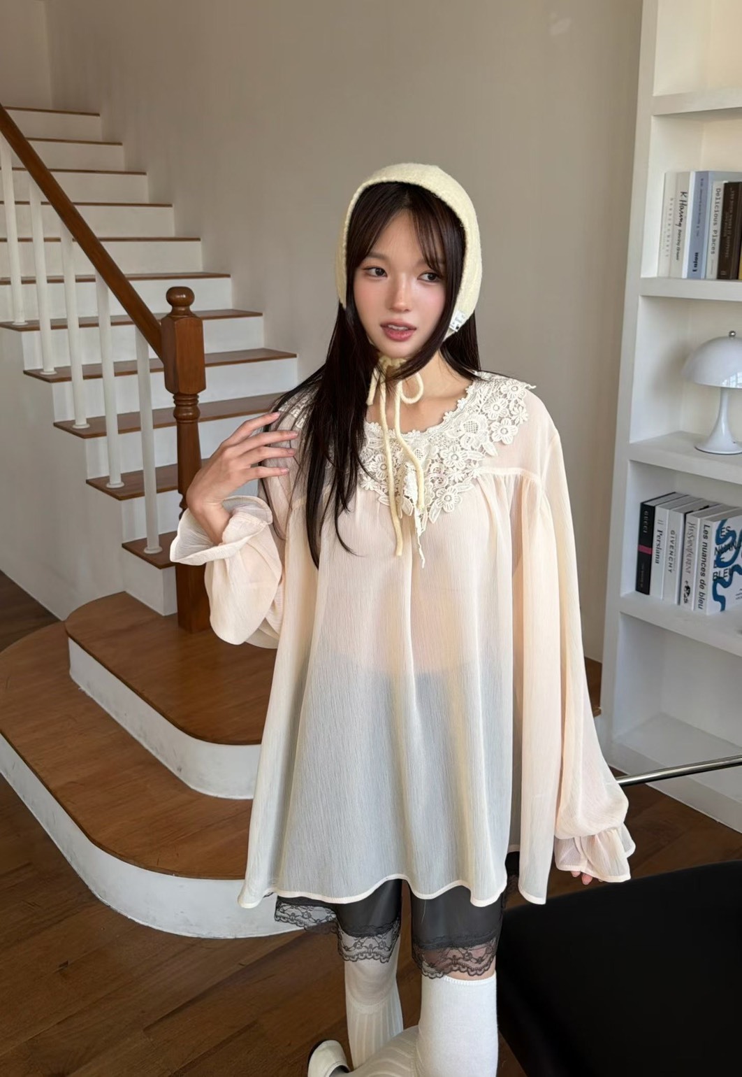 花蕾領雪紡紗襯衣