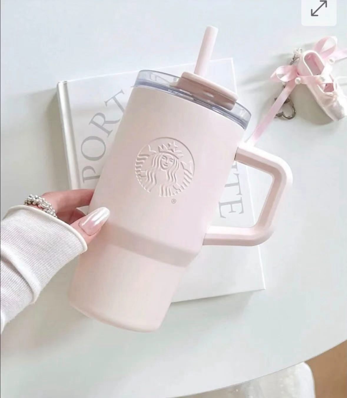 【預購】Starbucks 星巴克 經典系列 低飽和 晶粉色 不鏽鋼雙飲口 冰壩杯 水杯 615ml