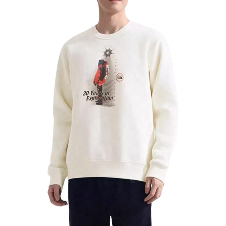【代購】THE NORTH FACE Urban Exploration FW24 Crew Neck Print Long Sleeved Fleece Lined Sweatshirt Men's Dune White NF0A8ATEQLI