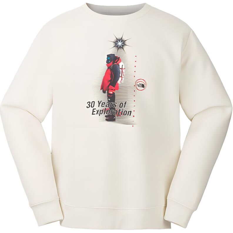 【代購】THE NORTH FACE Urban Exploration FW24 Crew Neck Print Long Sleeved Fleece Lined Sweatshirt Men's Dune White NF0A8ATEQLI