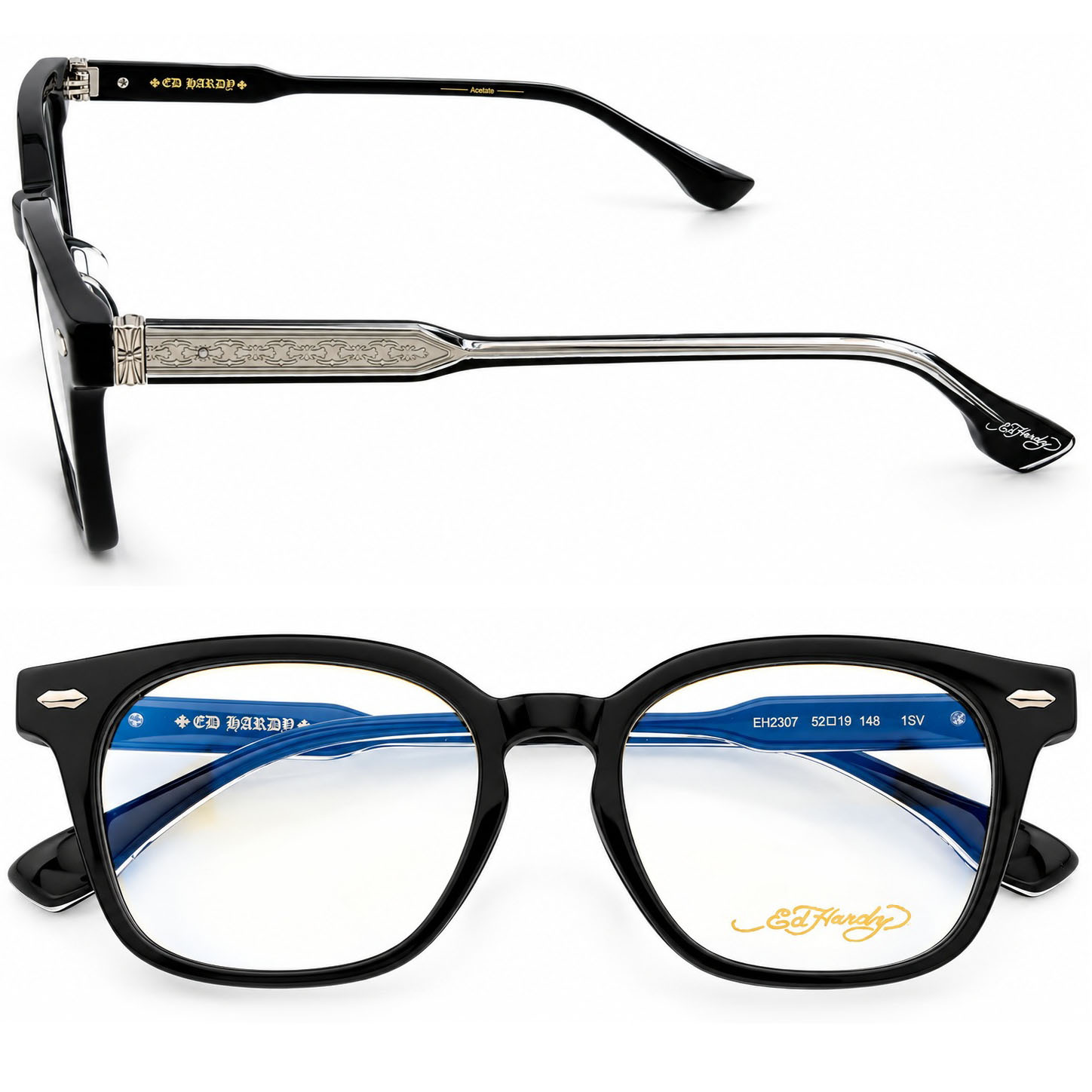【Ed Hardy】EH2307 1SV 光學眼鏡#(亮黑搭耀銀色)