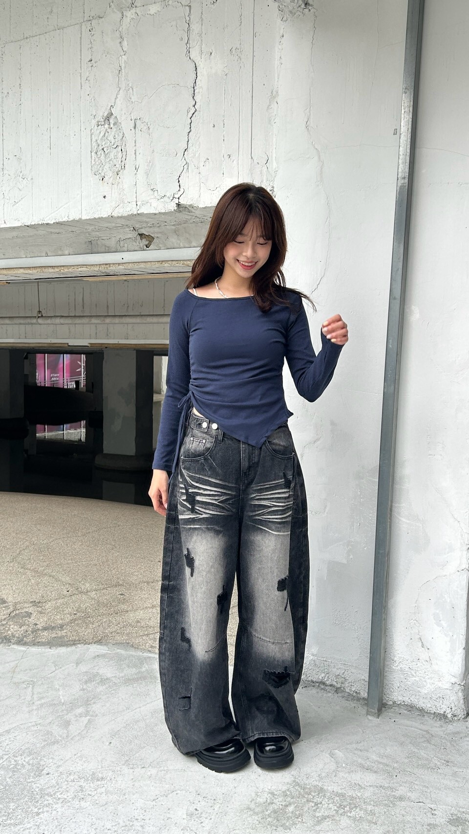 Off-shoulder drawstring top