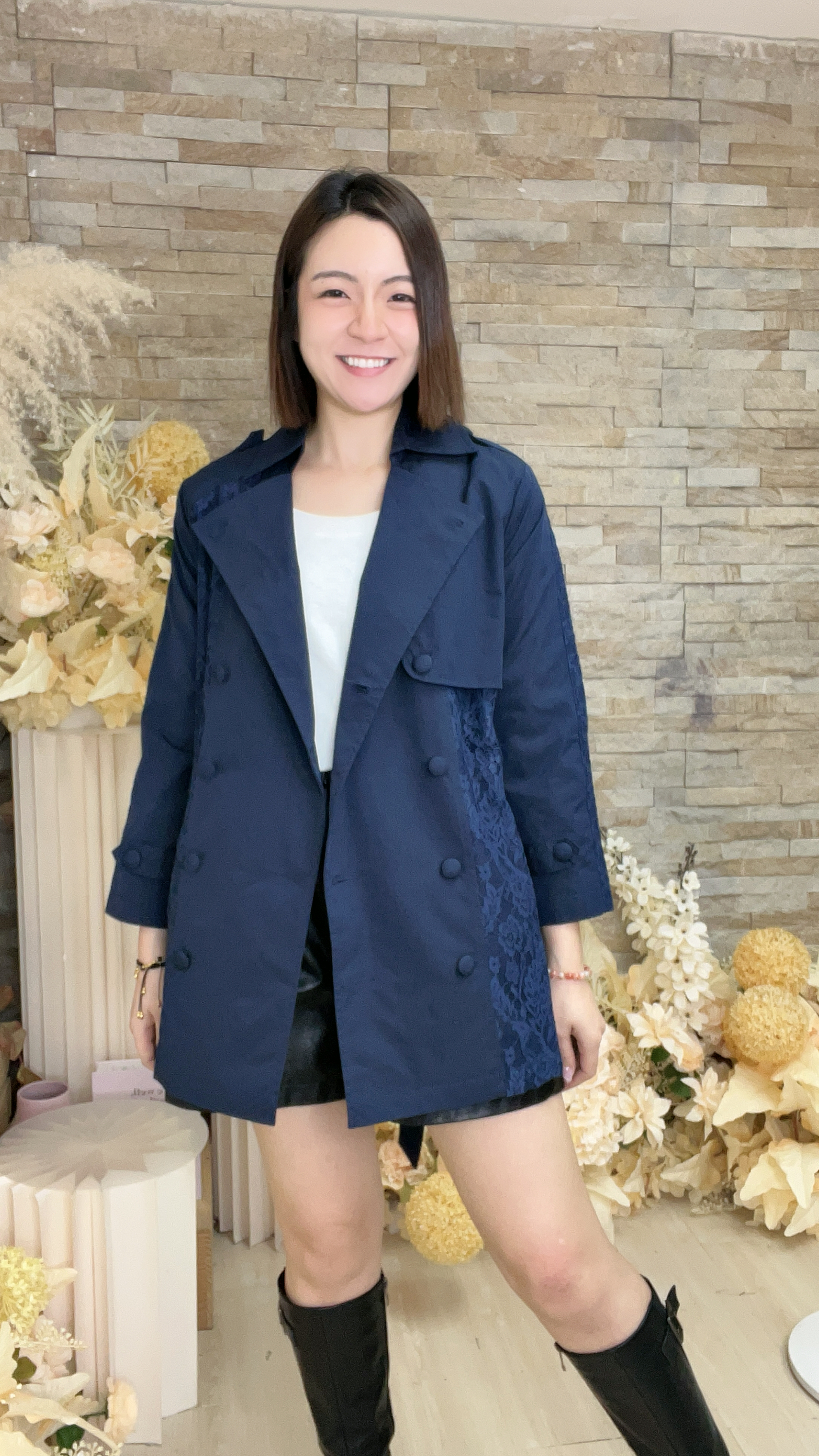 立體蕾絲翻領風衣外套 (胸42 腰44 長29吋) 36963 #2109clo