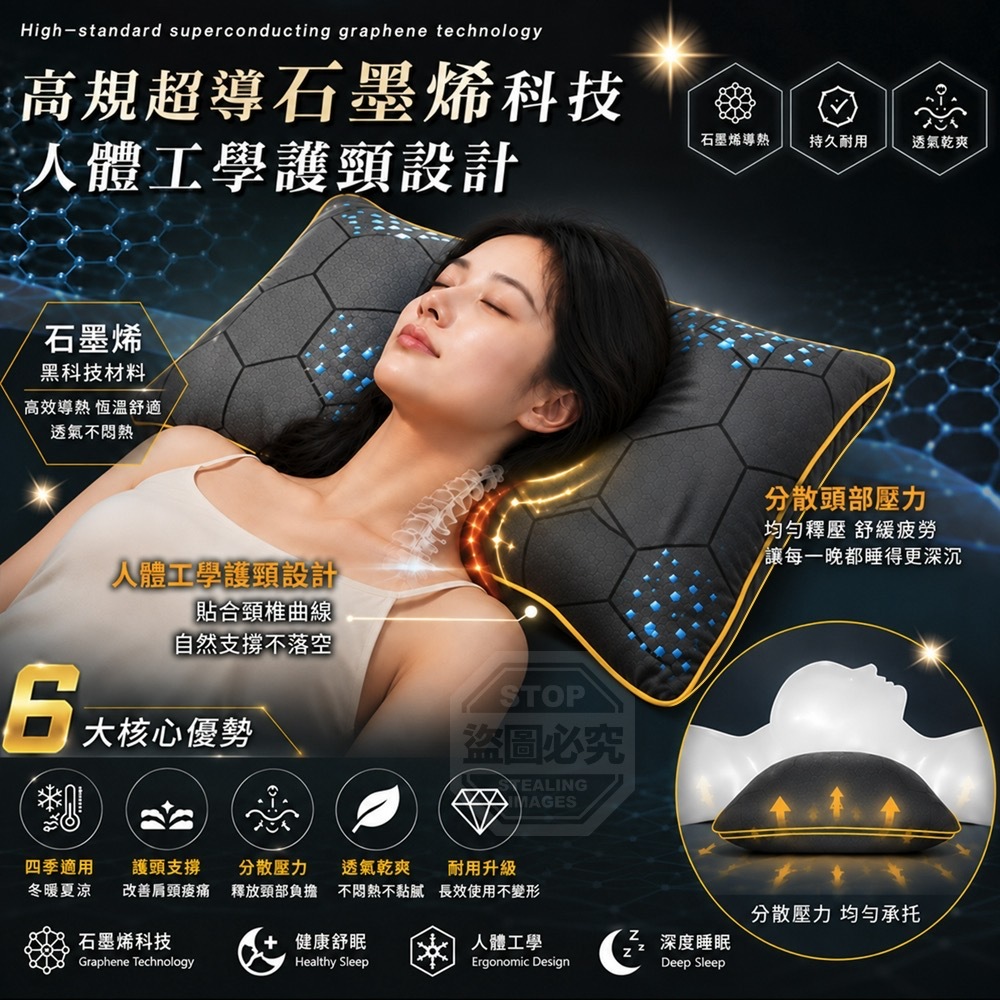高規超導石墨烯蜂巢機能健康舒眠護頸枕
