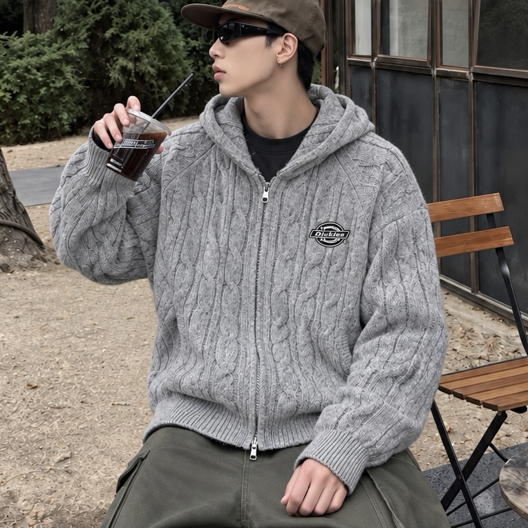 (預購）Dickies 麻花 針織連帽外套 雙拉鏈 鬆弛感 男女