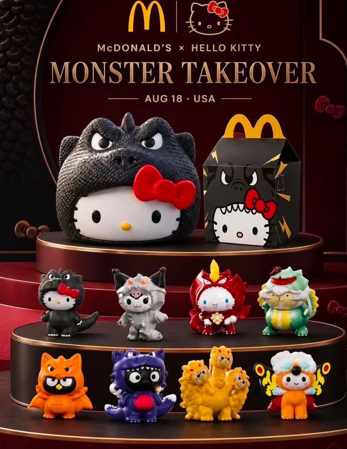 美國 麥當勞限定 Sanrio x 哥吉拉 聯名款 小公仔盲盒(隨機1組)