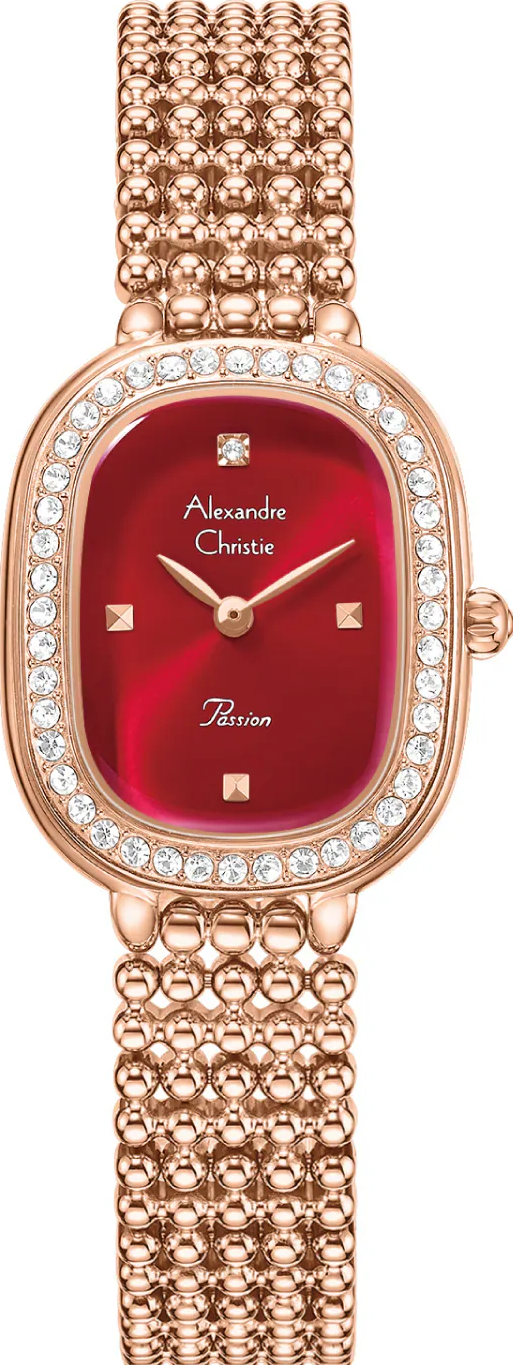 萬年鐘錶 - Alexandre Christie  玫瑰金紅色面盤晶鑽優雅女錶 2C12LHBRGRE 錶徑24MM  (AC 錶)