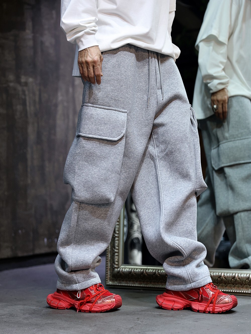 Wide-leg neoprene utility trousers