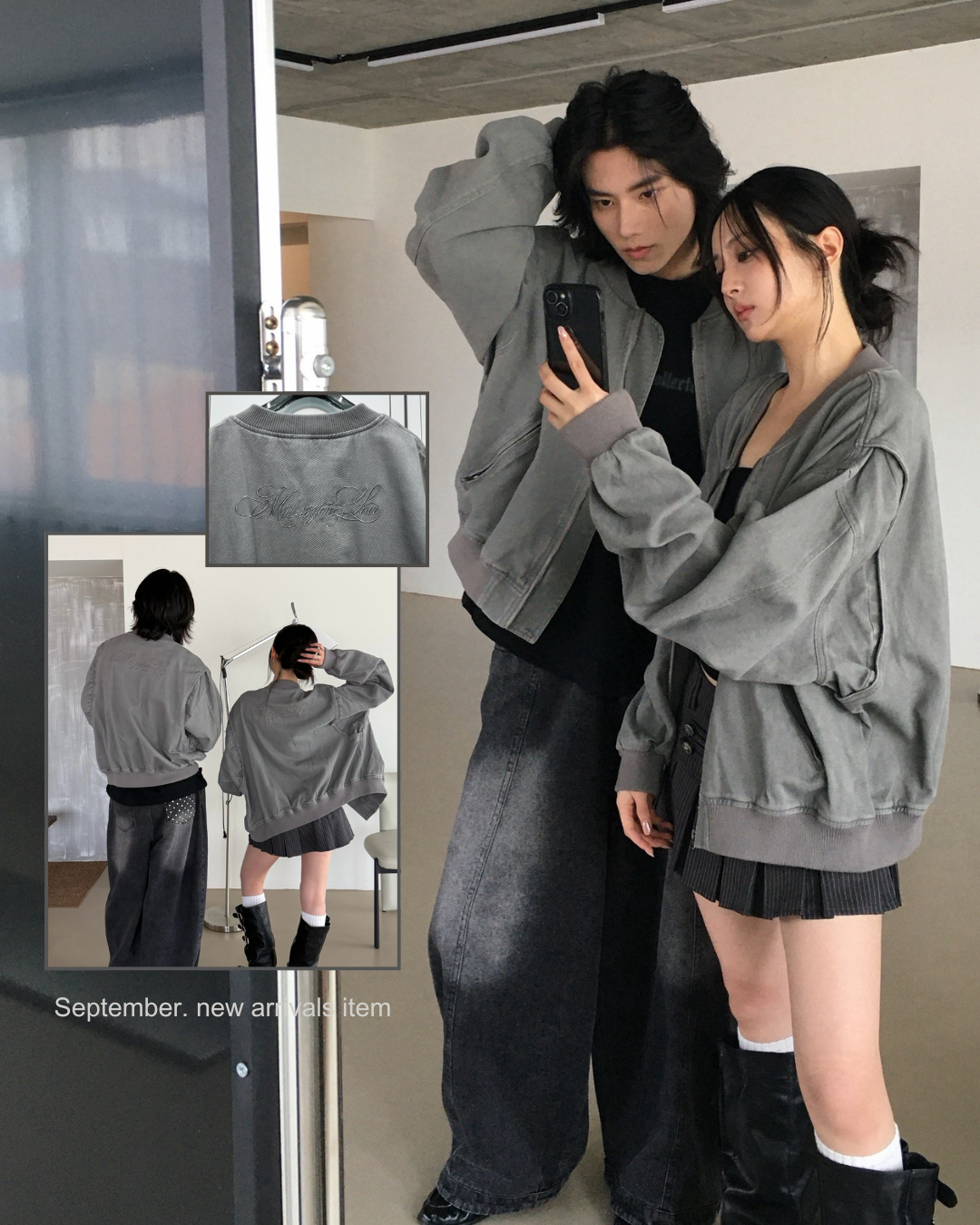 mmb男女同款水洗灰牛仔夾克