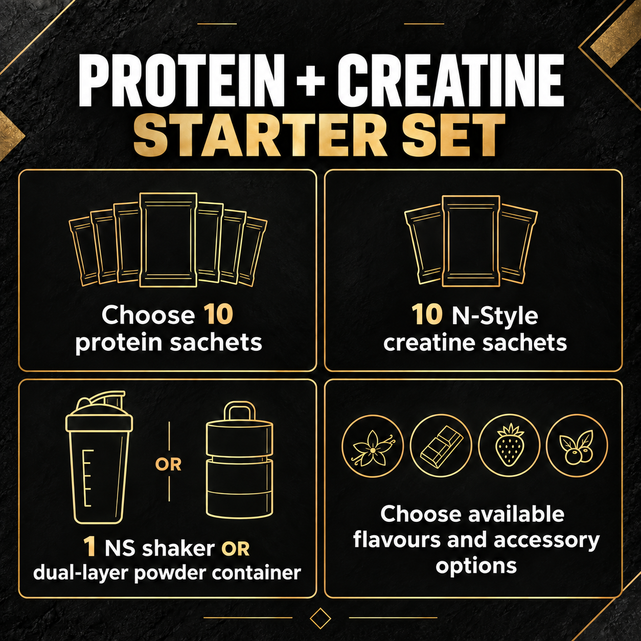 Protein + N-Style Creatine Starter Set | 10 + 10 Sachets & Accessory