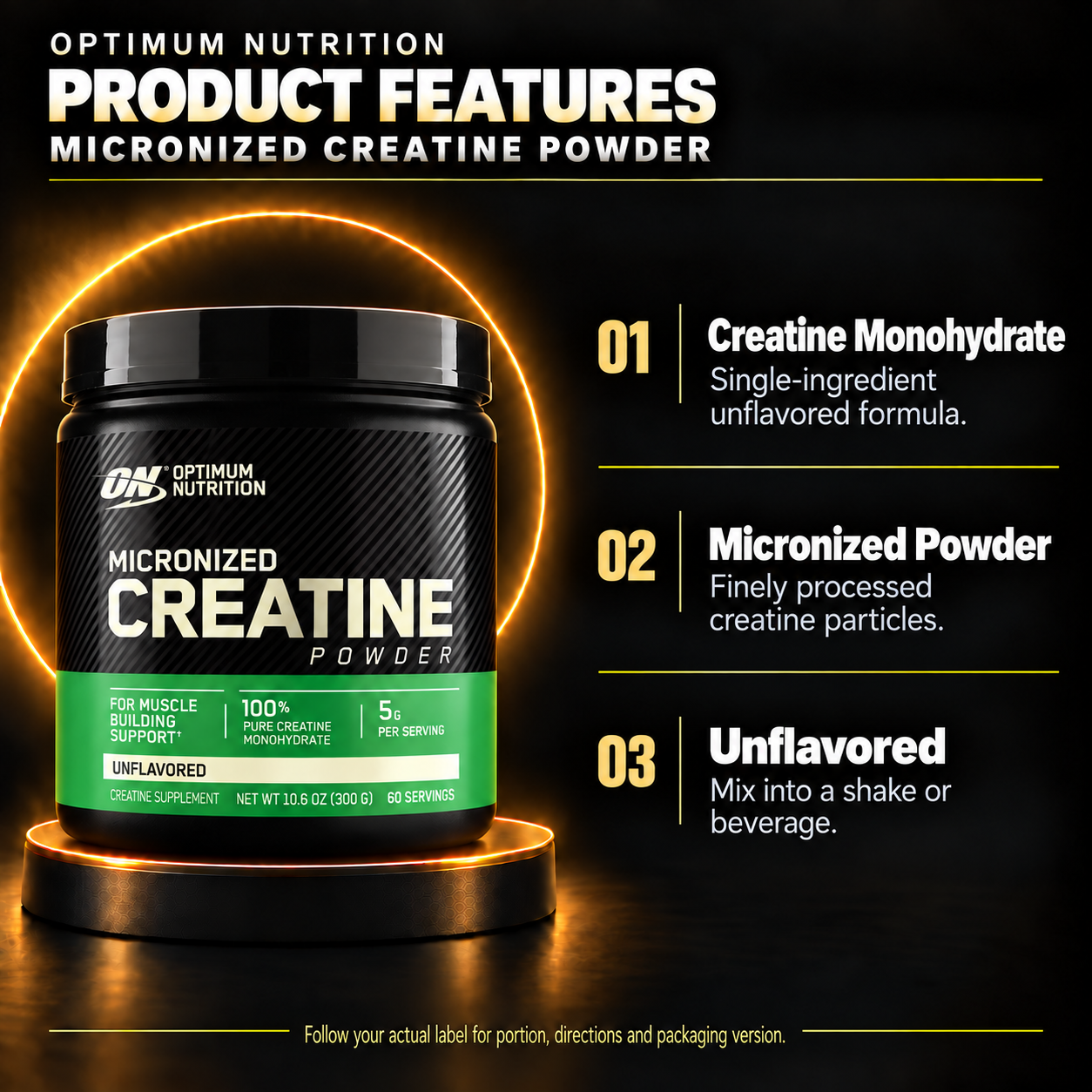 ON Micronized Creatine Powder product features