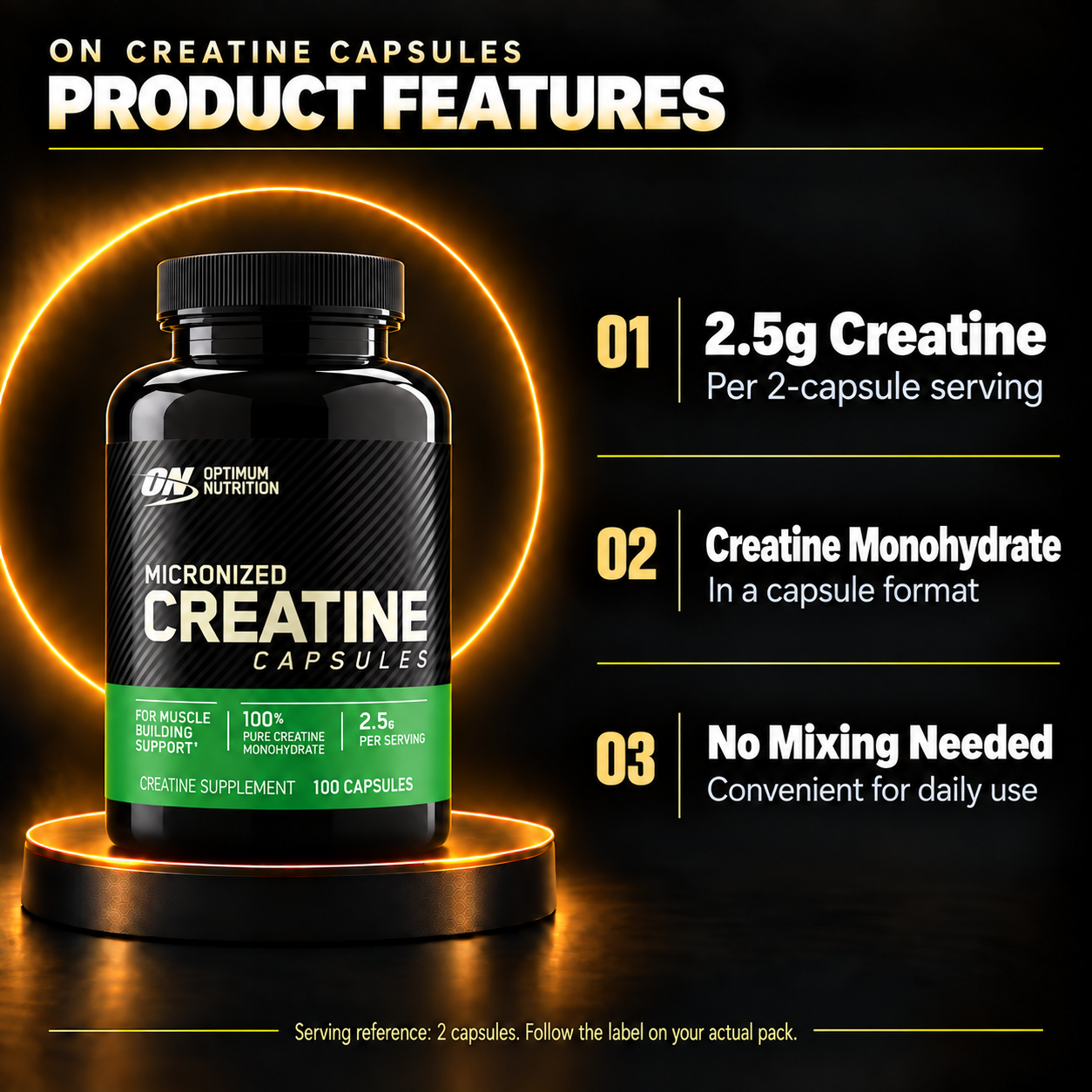 ON Creatine Capsules en features