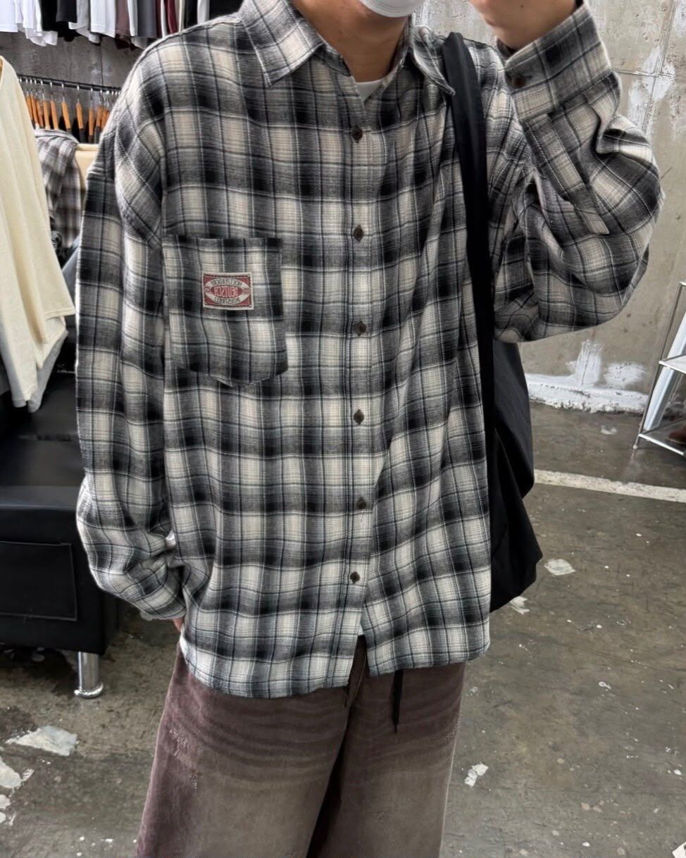 OverSize格仔長袖恤衫 OTHERFIT-059S