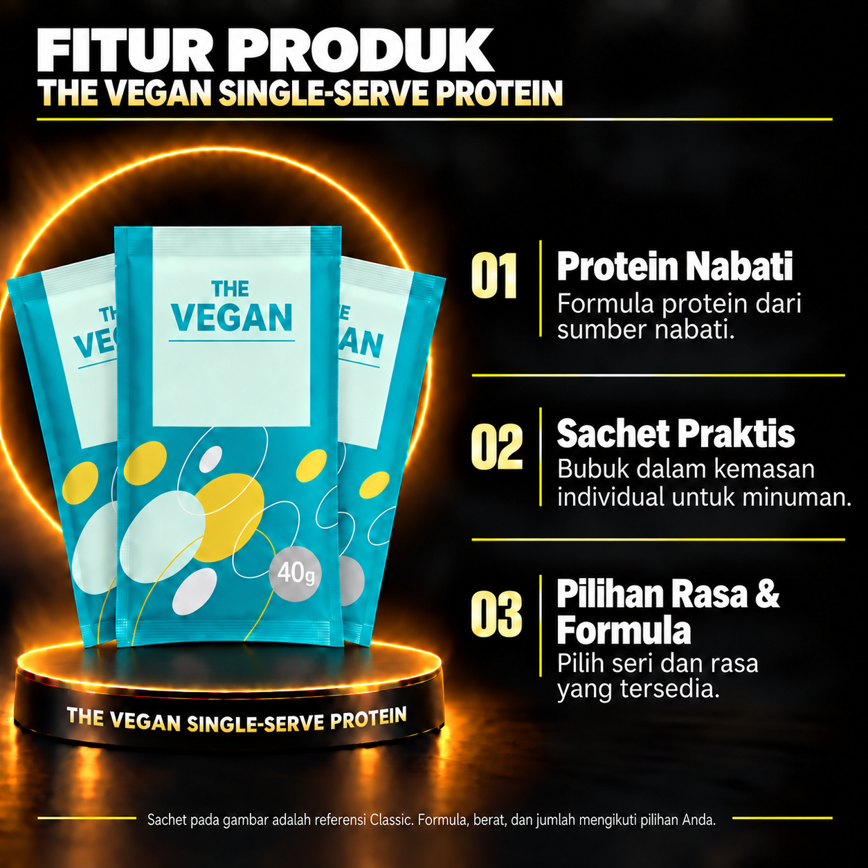 THE VEGAN single-serve plant protein features id features