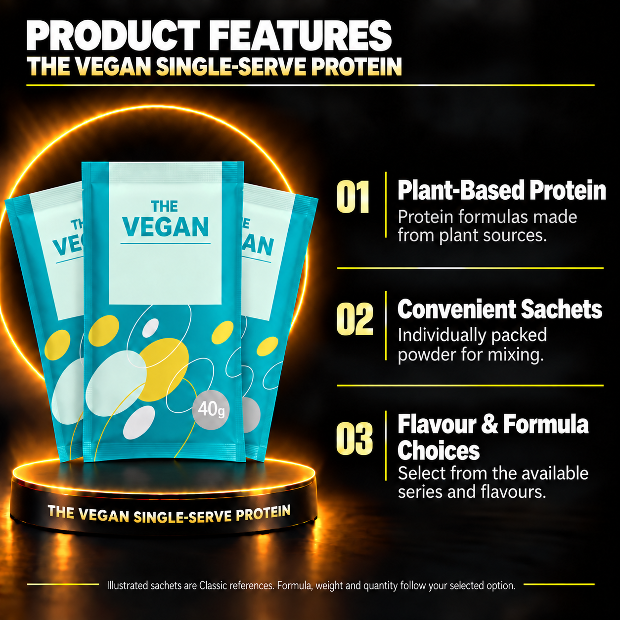 THE VEGAN single-serve plant protein features en features