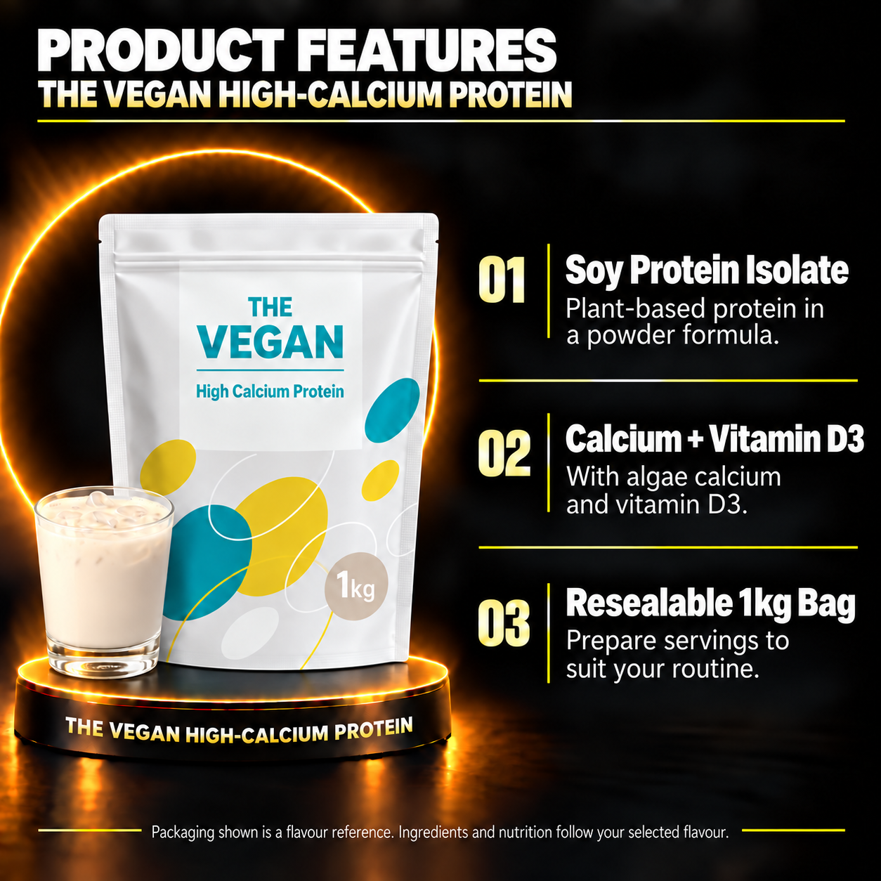 THE VEGAN high-calcium plant protein features en features
