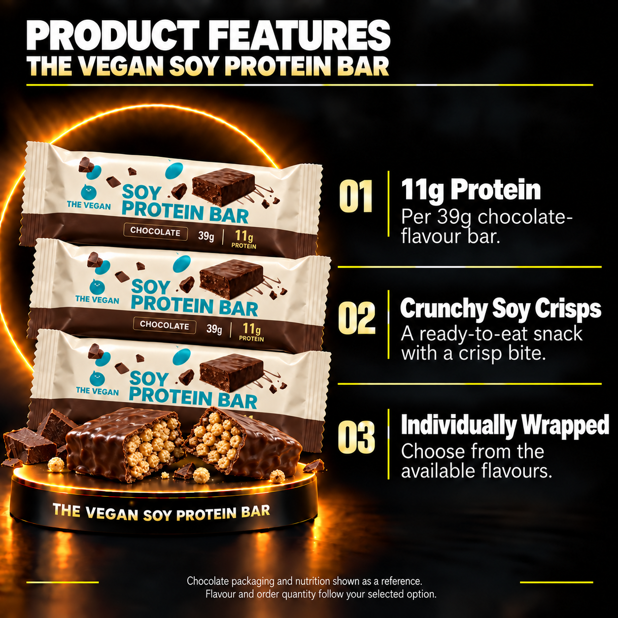 THE VEGAN soy protein bar features en features