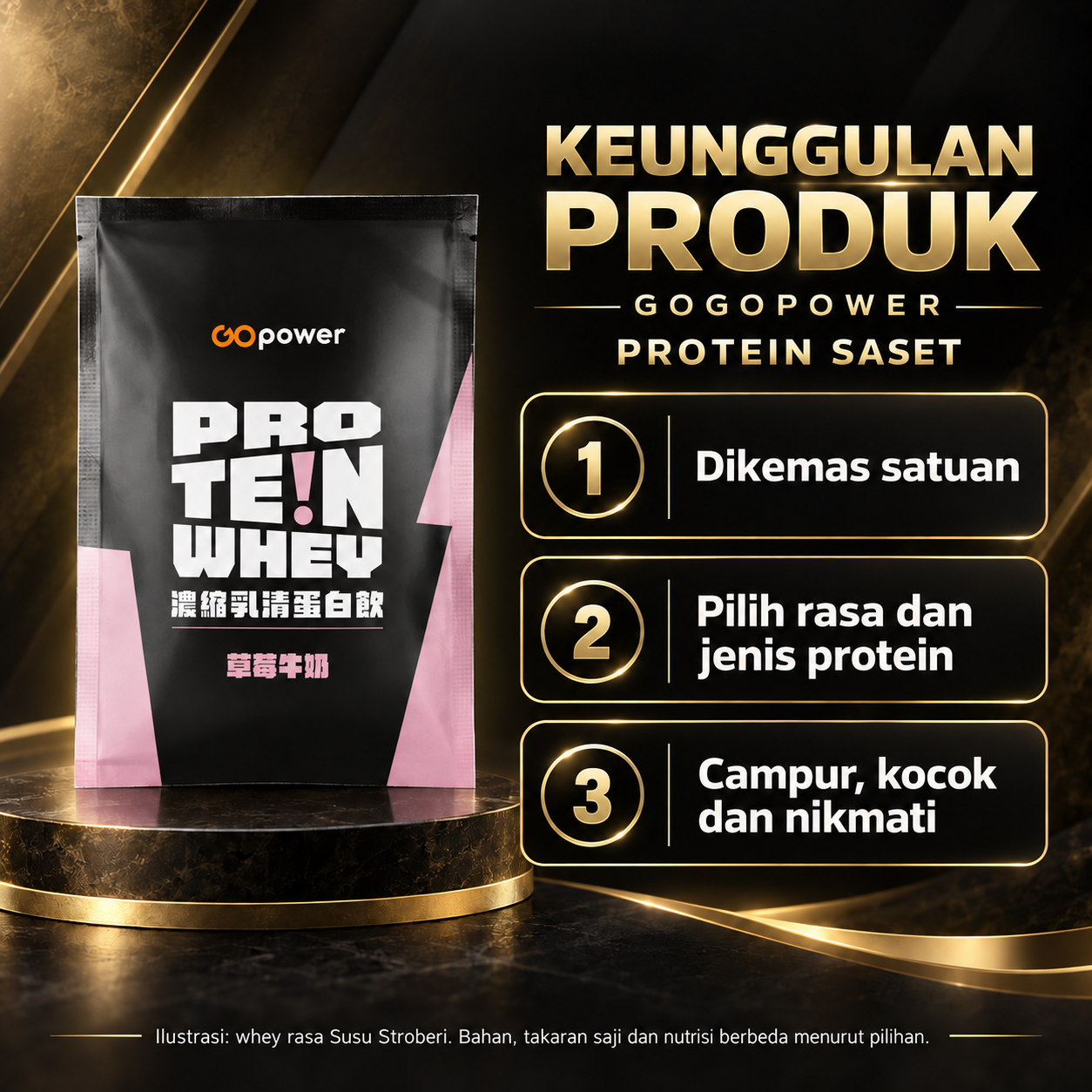GOGOPOWER Protein Saset | Pilihan Whey & Kasein Features ID