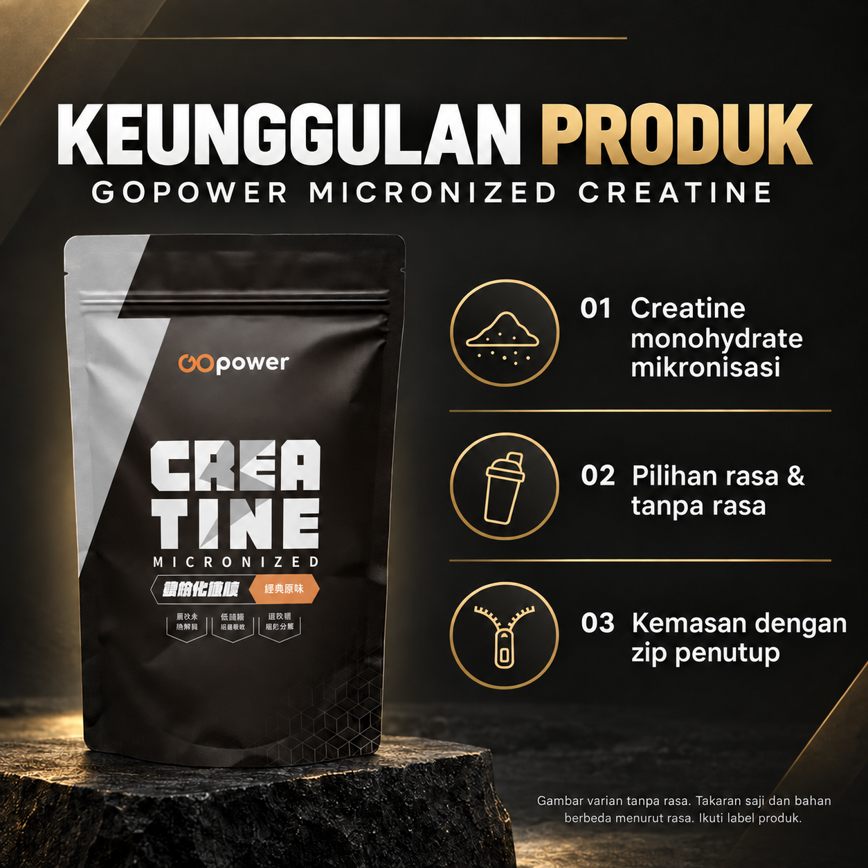 GOPOWER Creatine Monohydrate Mikronisasi Features ID