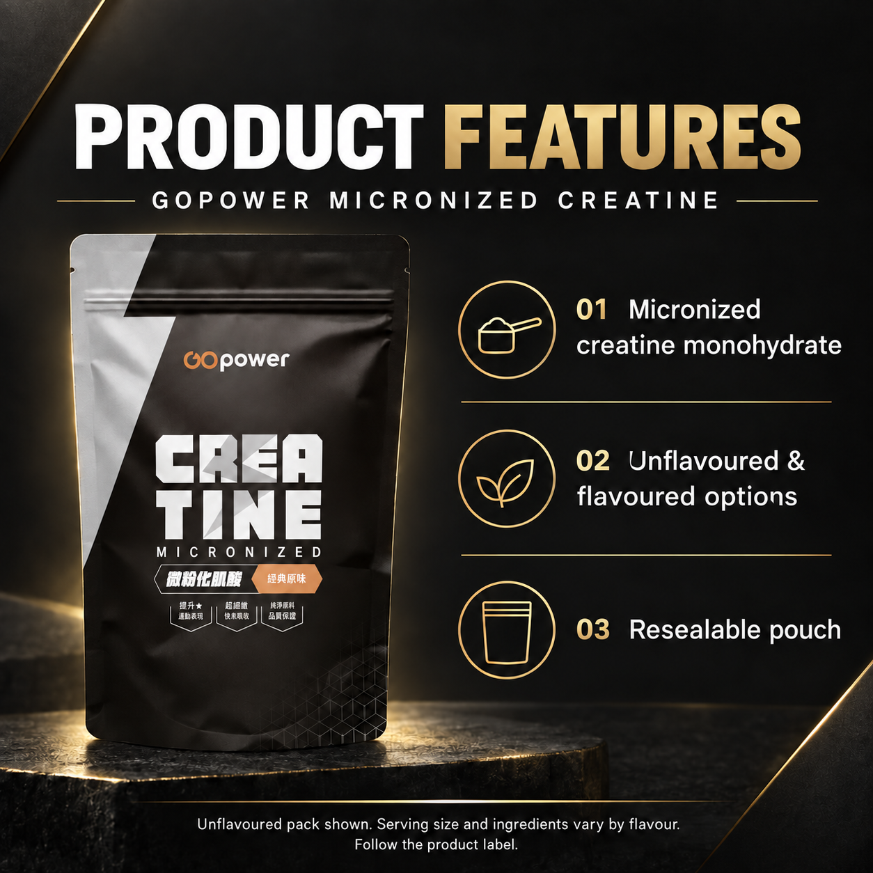 GOPOWER Micronized Creatine Monohydrate Features EN