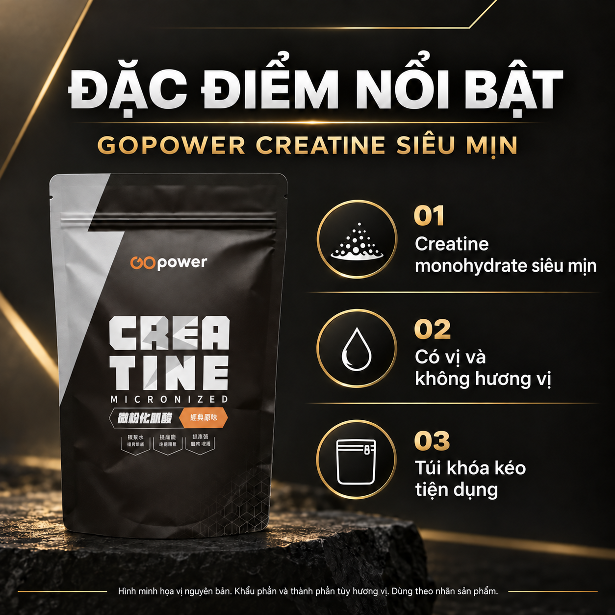 GOPOWER Creatine Monohydrate Siêu Mịn Features VI